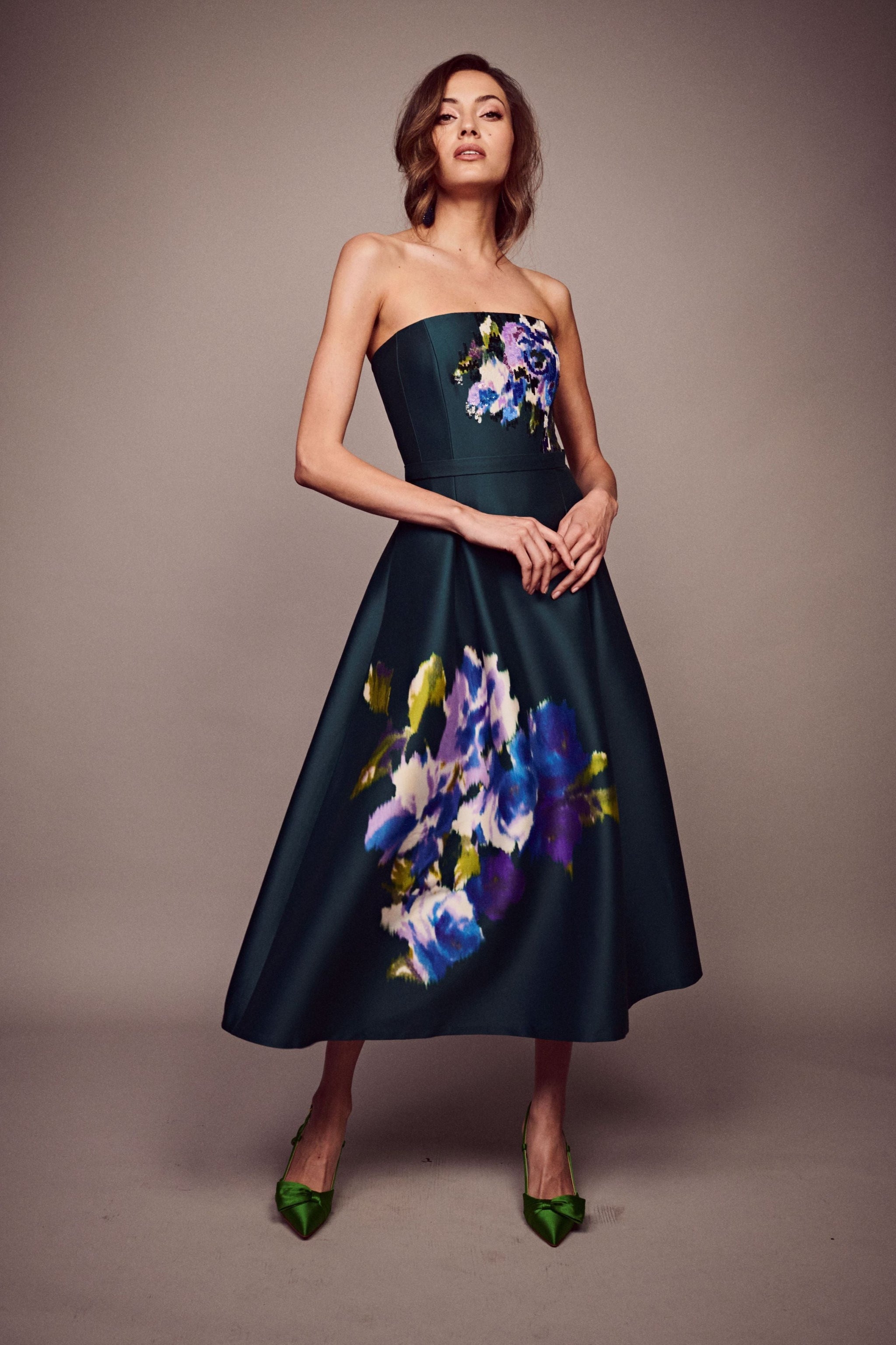 Sachin Babi Women's Shay Strapless Tea-Length Dress - Forest Green Placement Ikat