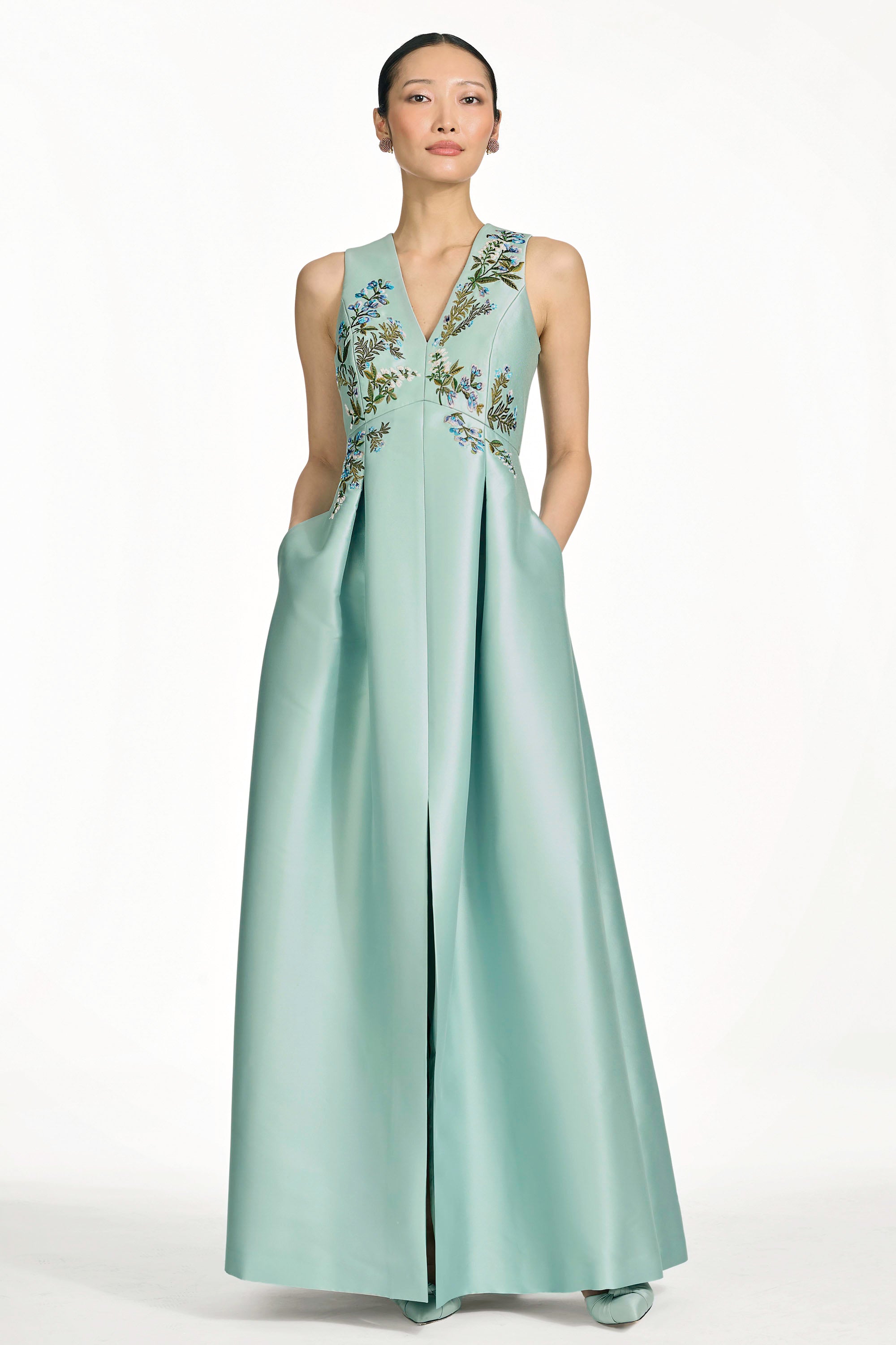 EMBROIDERED BROOKLYNNE GOWN - CELADON