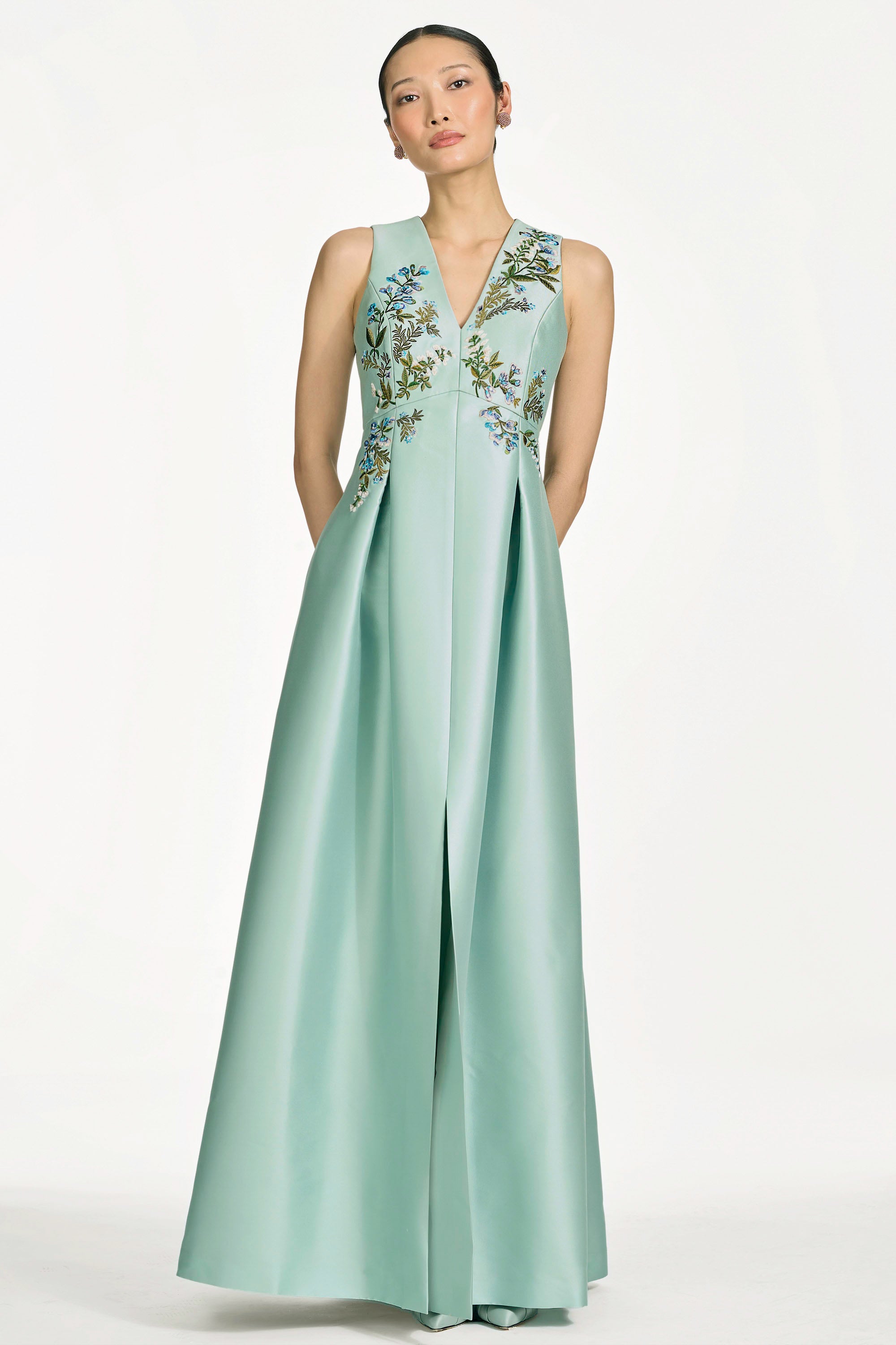 EMBROIDERED BROOKLYNNE GOWN - CELADON