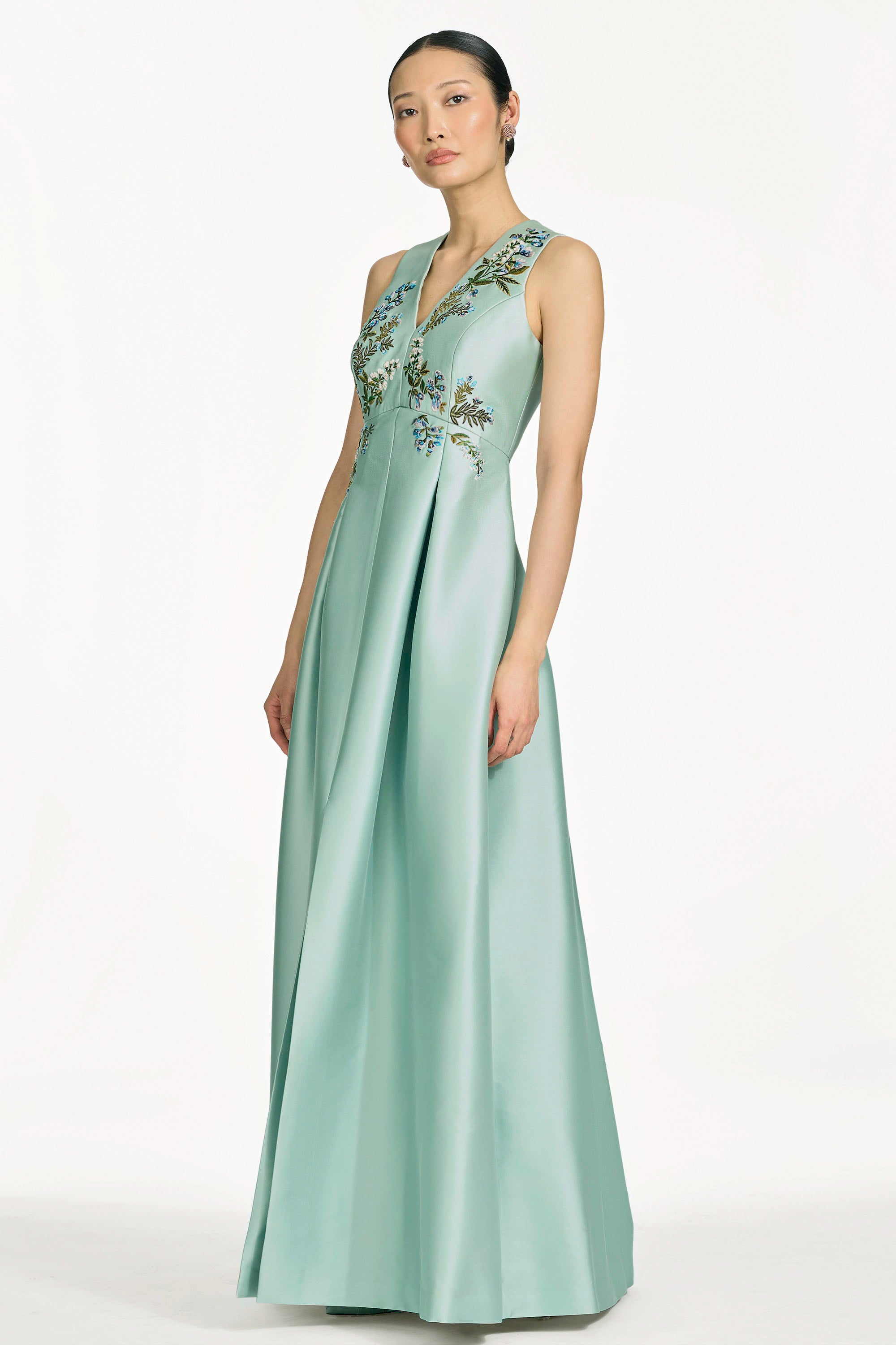 EMBROIDERED BROOKLYNNE GOWN - CELADON