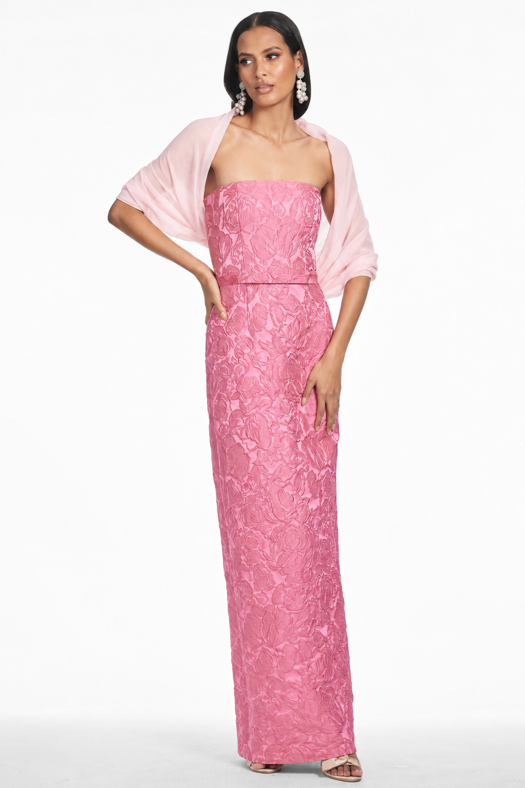 EMMY PINK EMBELLISHED SILK CHIFFON SCARF