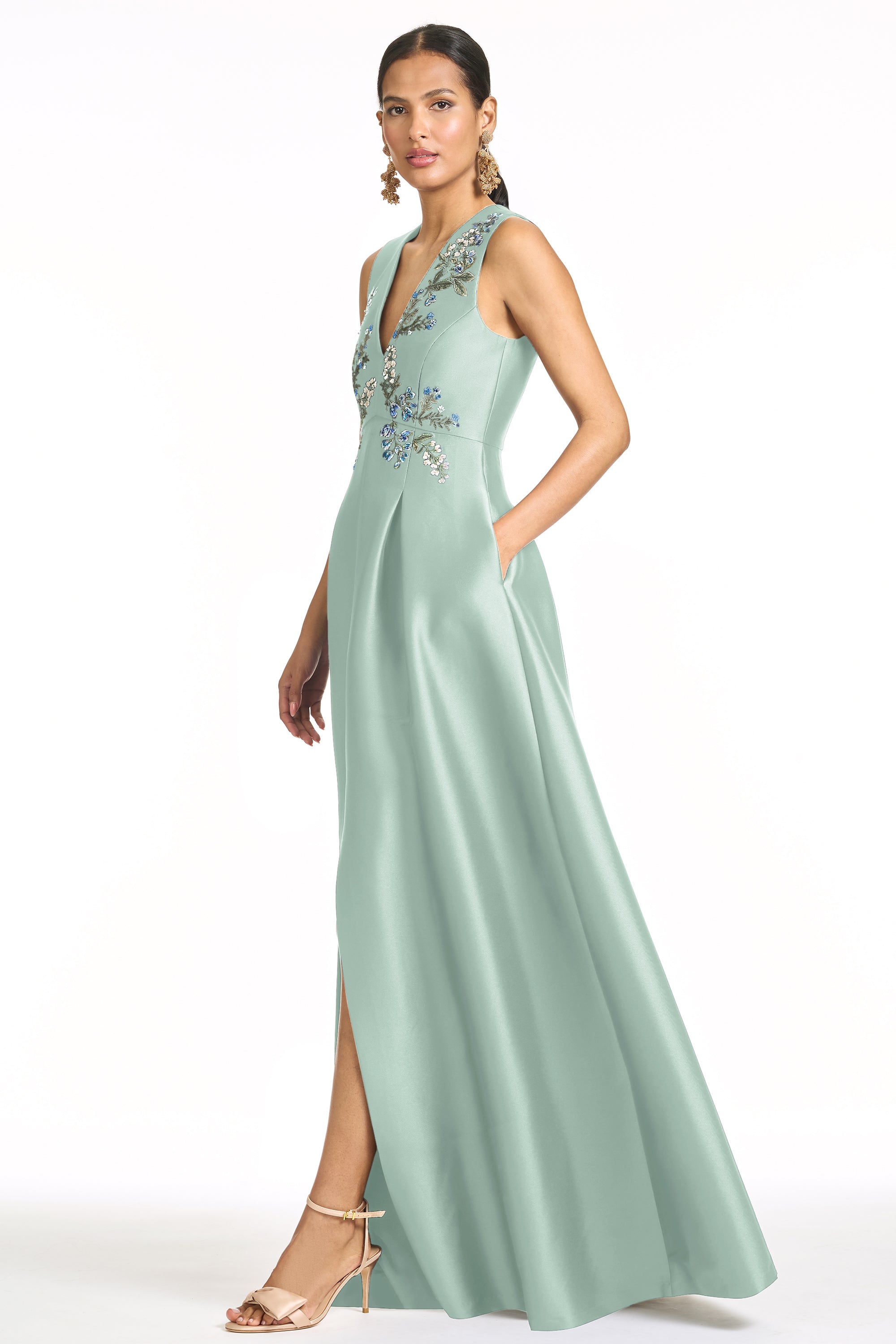 EMBROIDERED BROOKLYNNE GOWN - CELADON