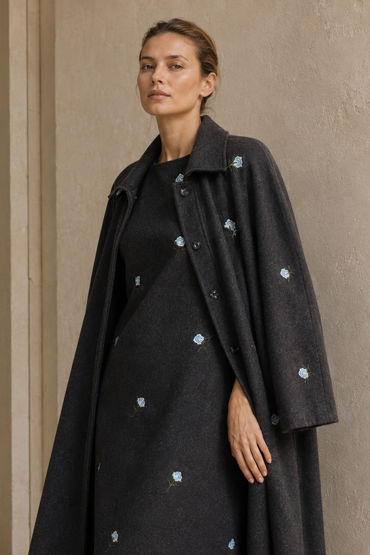 ASHER BLACK KNIT WOOL COLUMN MIDI DRESS