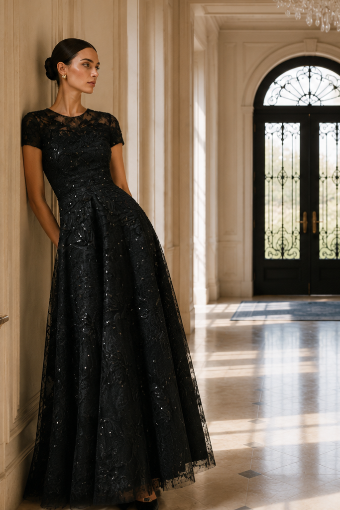 ELEKTRA BLACK A-LINE GOWN