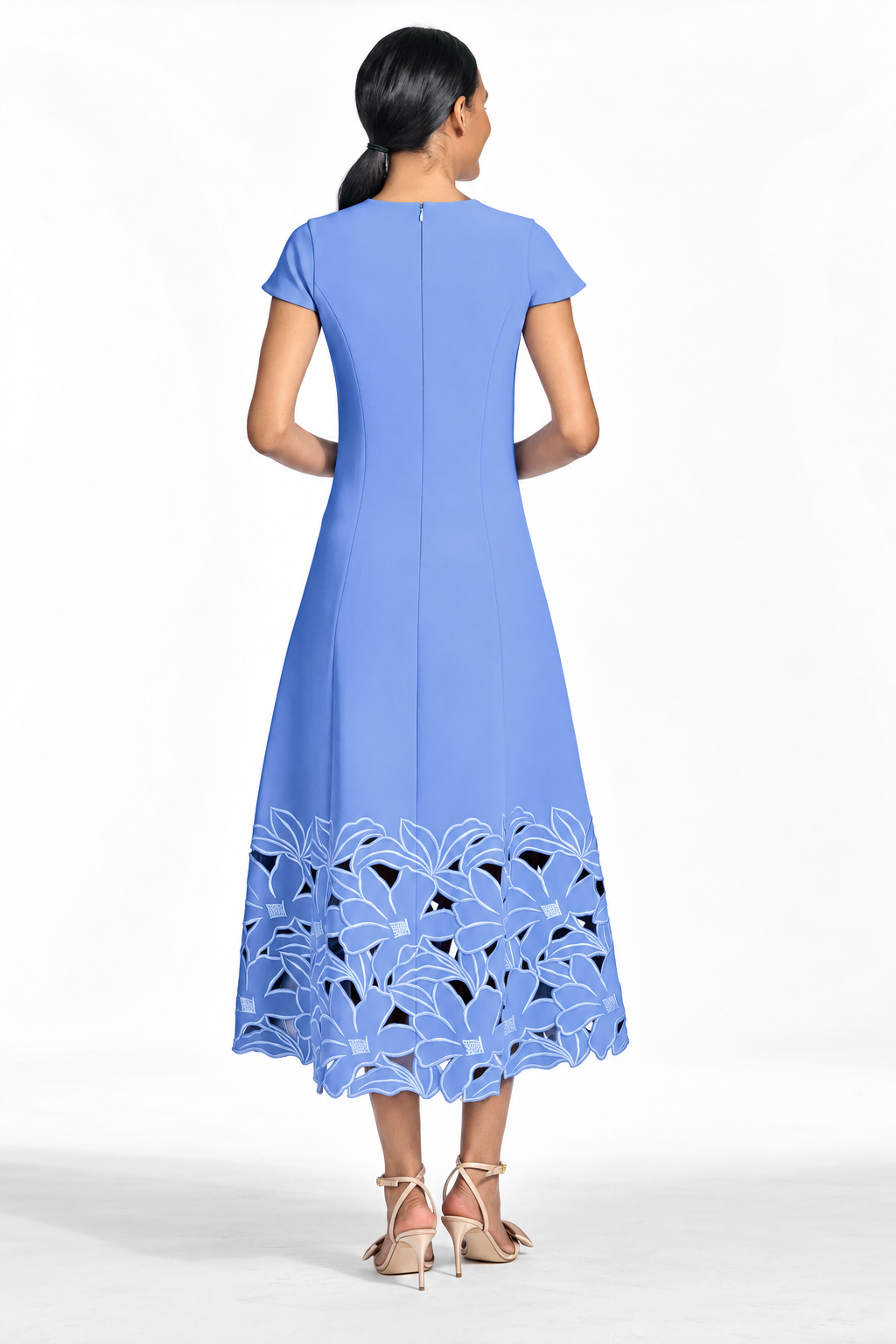 Paola periwinkle crepe a line midi dress