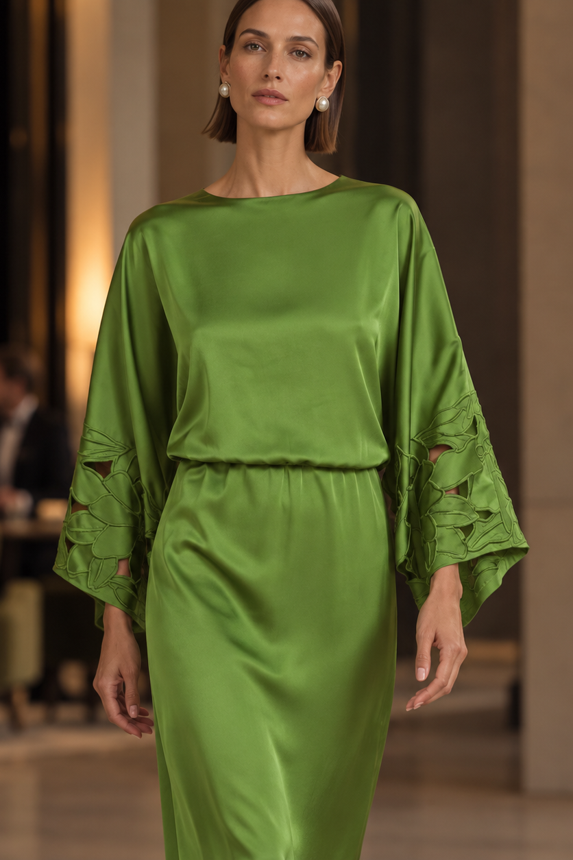 KIERA GREEN SATIN CREPE MIDI COLUMN DRESS