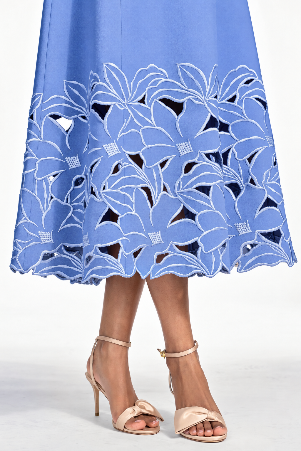 PAOLA PERIWINKLE CREPE A-LINE MIDI DRESS