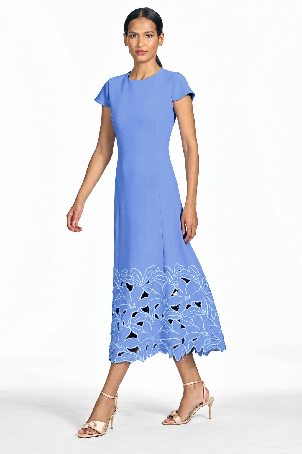 PAOLA PERIWINKLE CREPE A-LINE MIDI DRESS