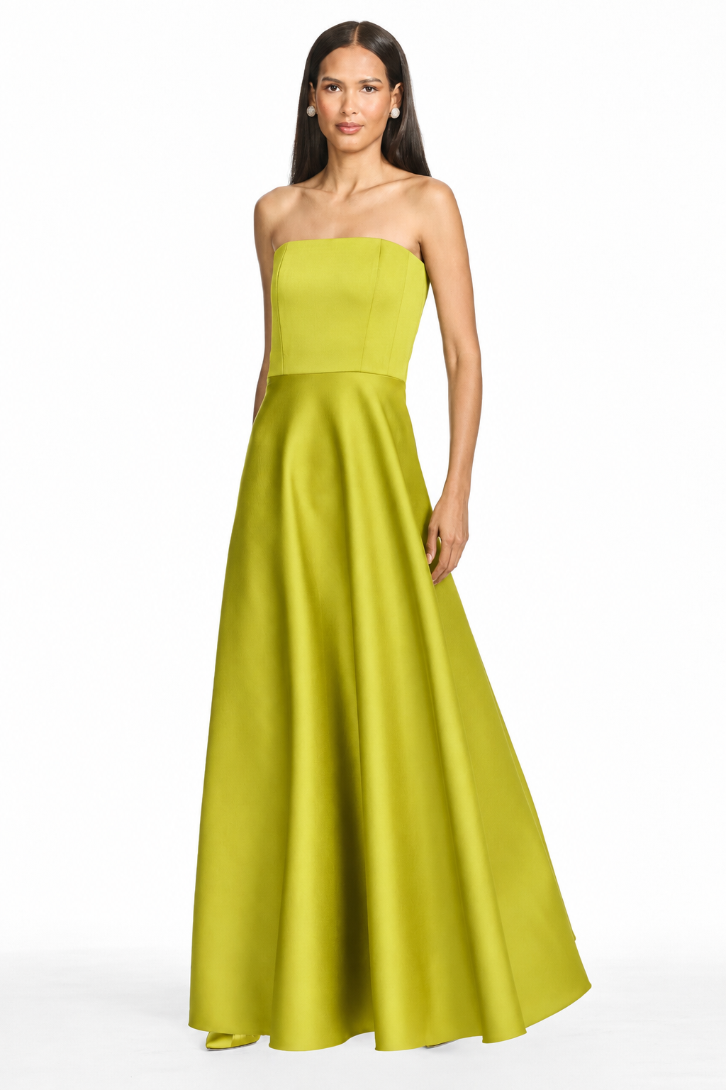 Paulina yellow silk sleeveless a line gown