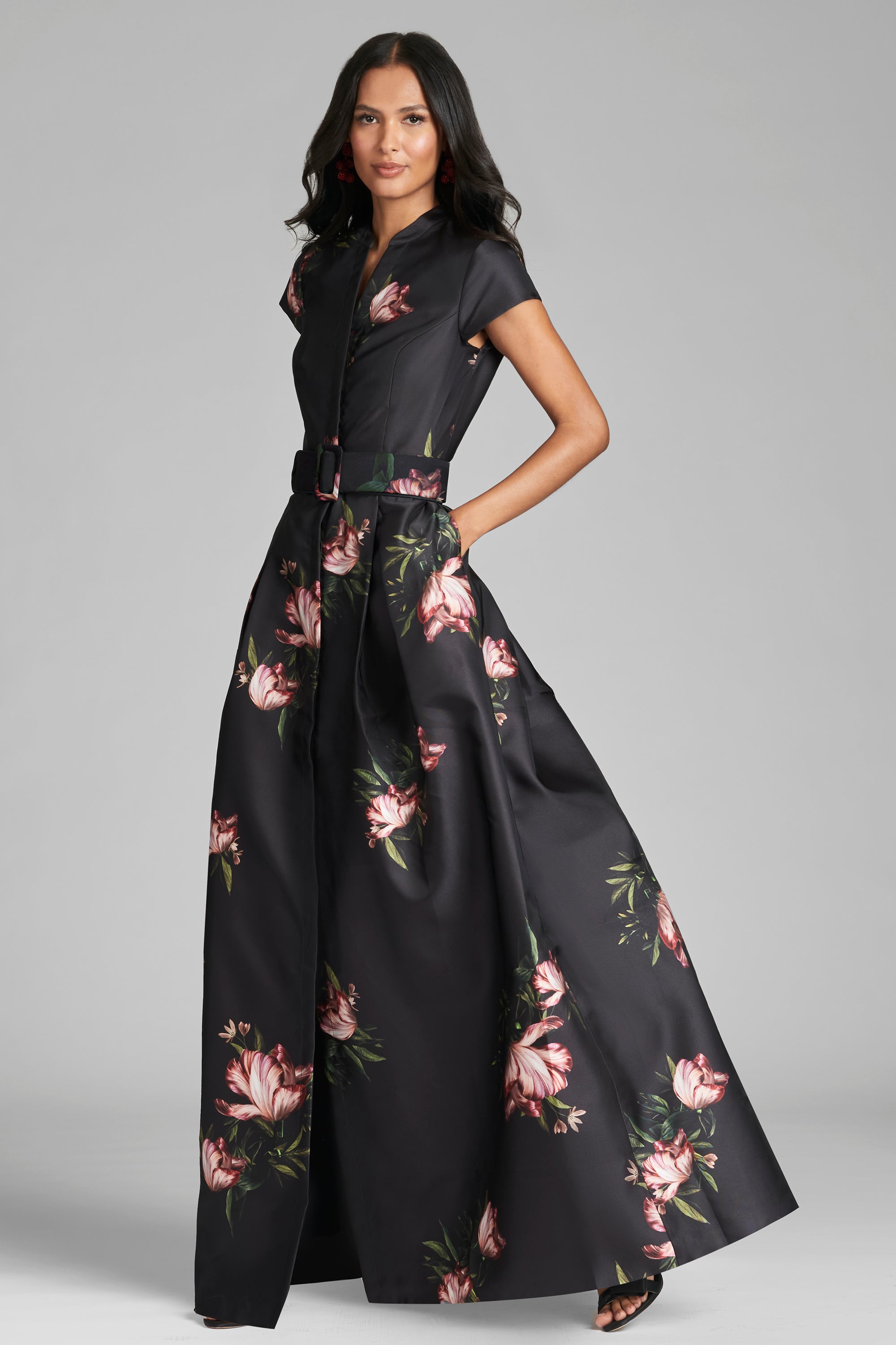 Marta Black Floral MIKADO BALL Gown Noir Blossom / 8