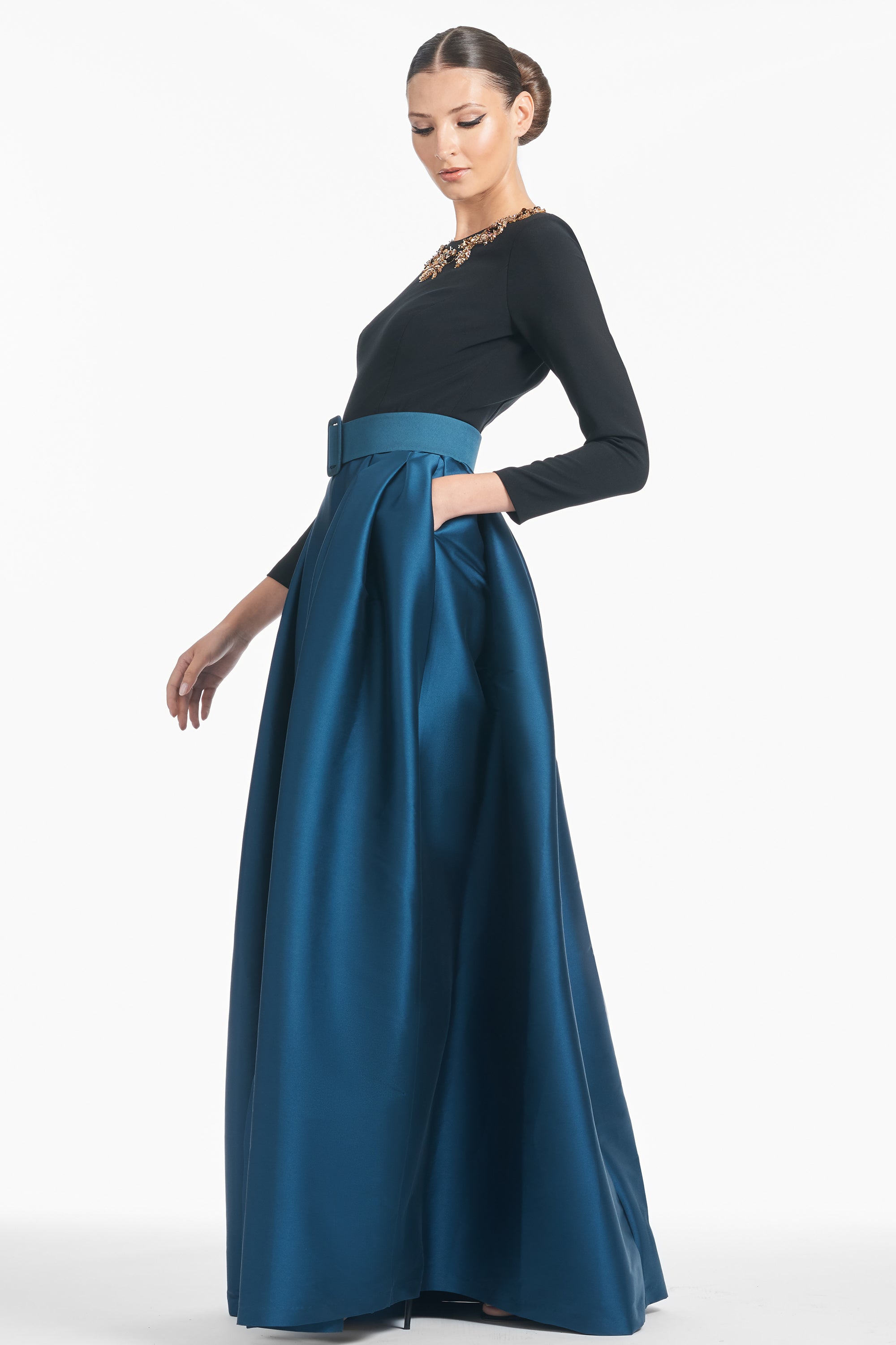 Victoria Gown - Black/Bottle Green - Final Sale