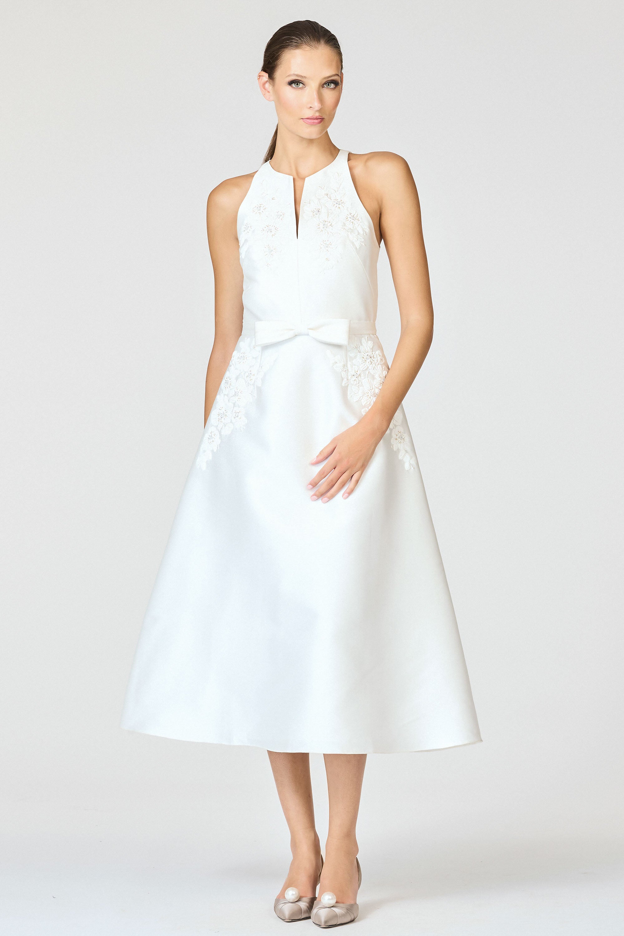 Sachin & Babi Allison Embroidered Satin Fit & Flare Midi-Dress - IVORY