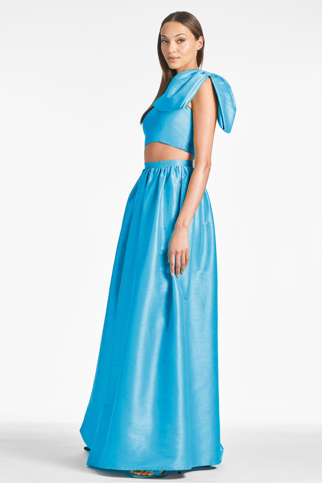 Buy Blue Chiffon Mirror Work Cape with Skirt and Bralette by