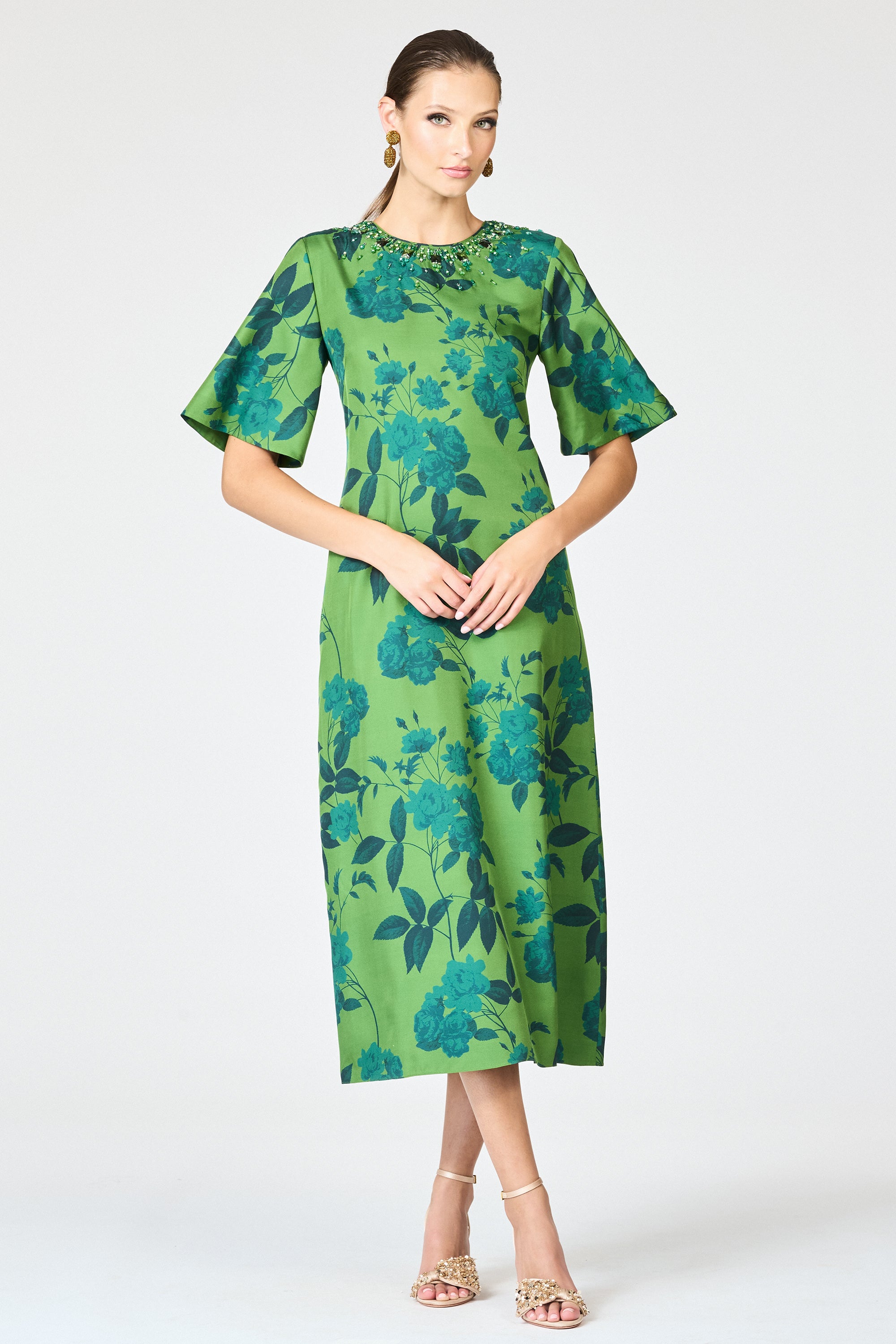 Sachin & Babi Lemie Dark Green Floral Silk Twill Sheath Dress