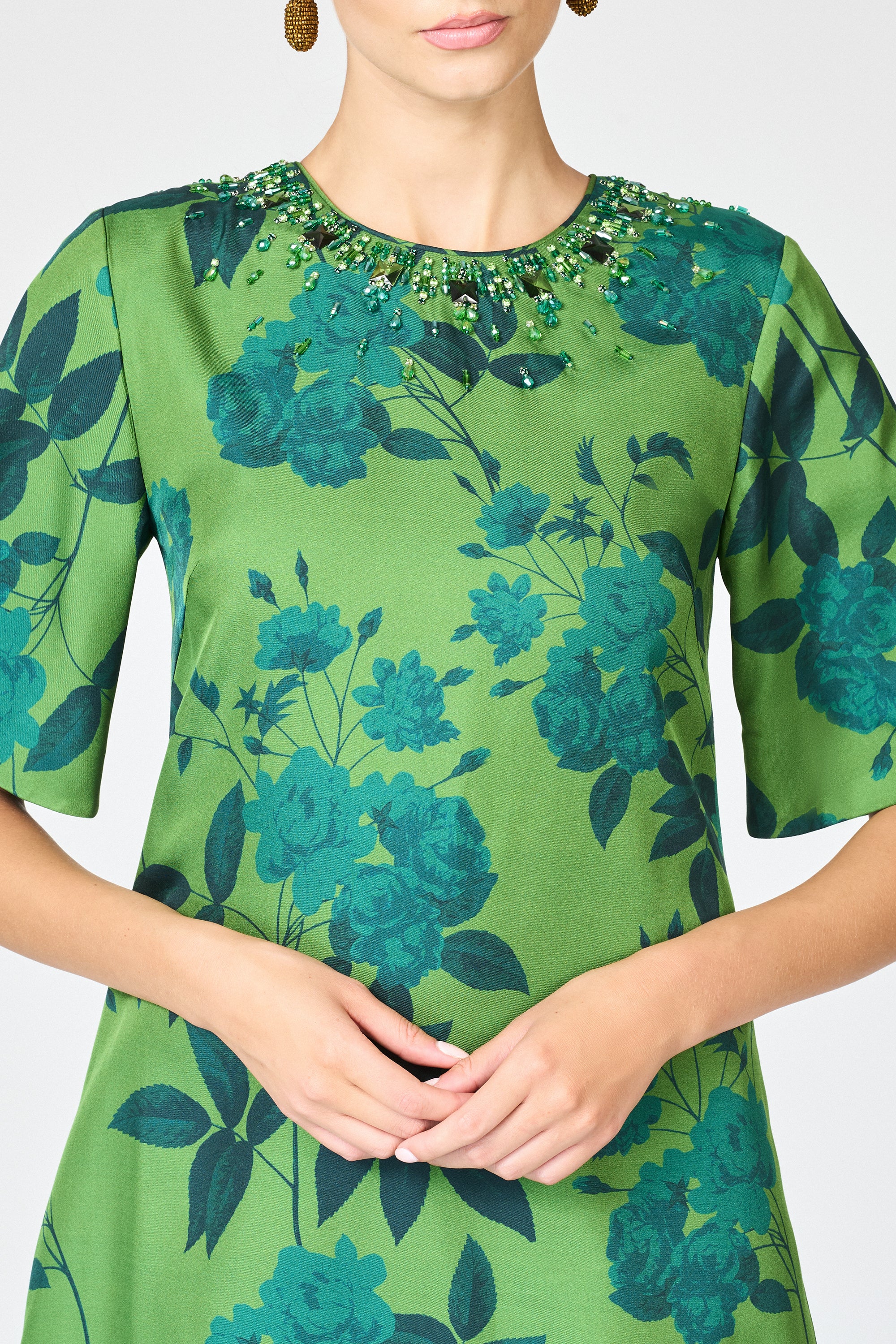 EMBELLISHED LEMIE DRESS - EMPRESS GREEN ROSES