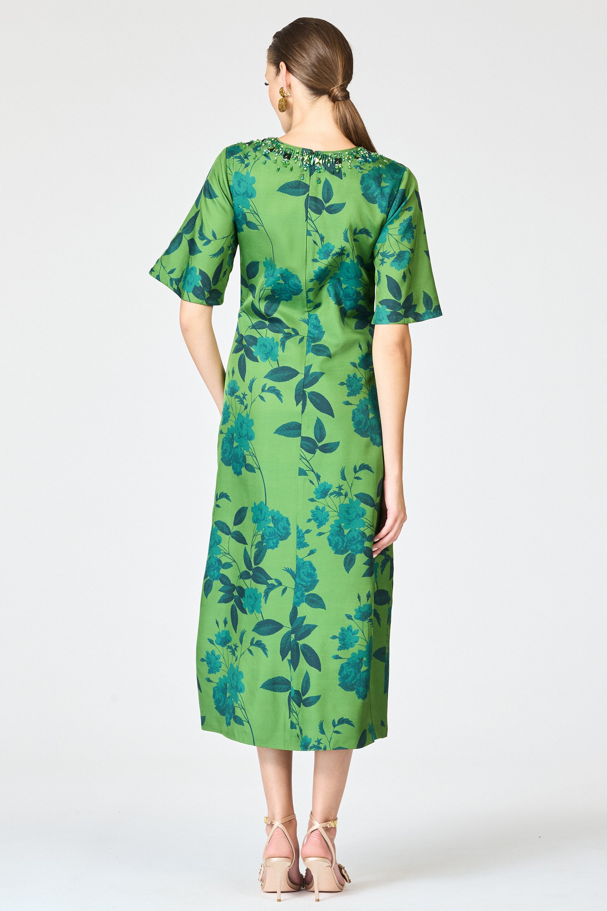 EMBELLISHED LEMIE DRESS - EMPRESS GREEN ROSES