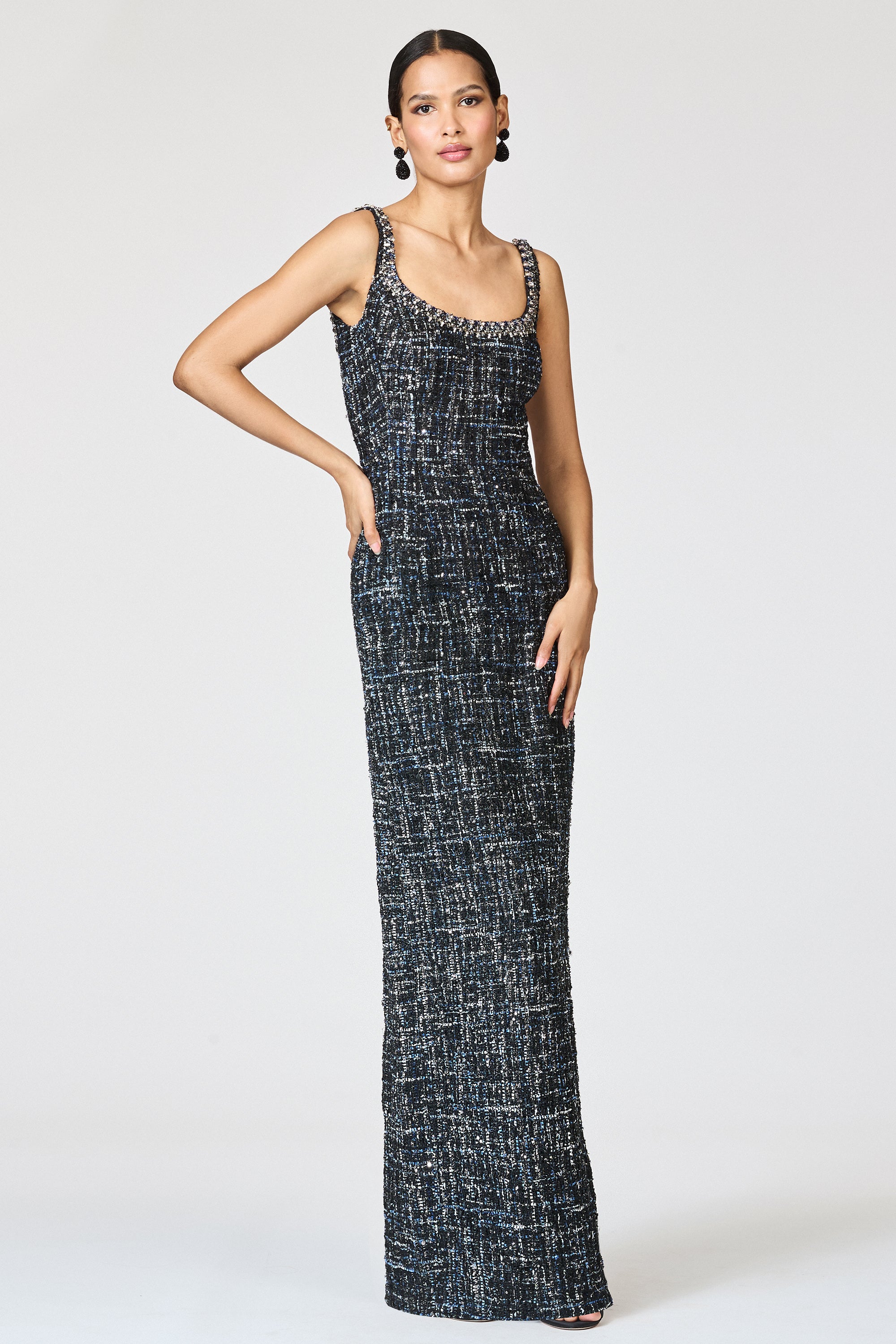 EMBELLISHED TWEED LANA GOWN - OBSIDIAN FROST