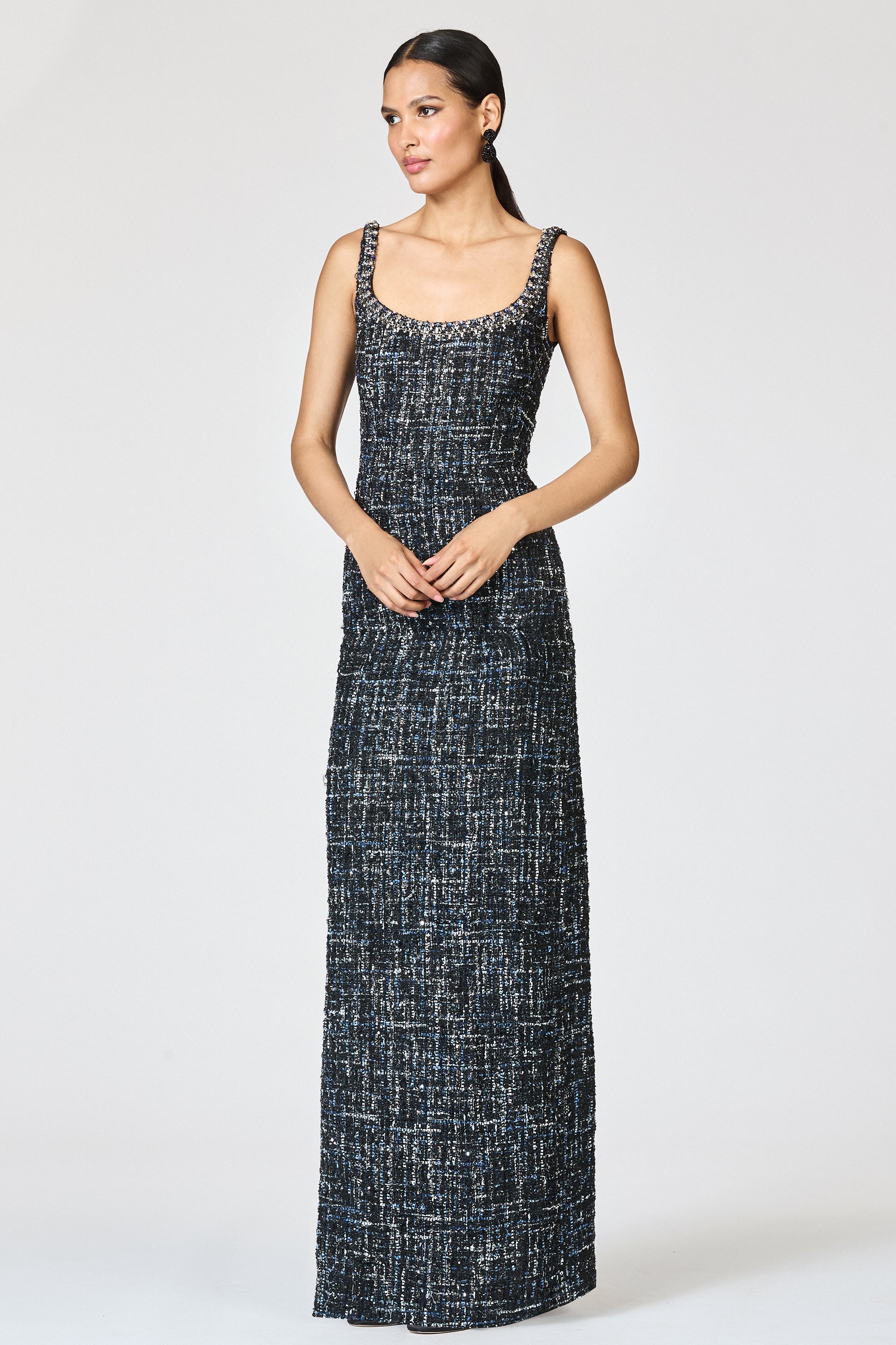 EMBELLISHED TWEED LANA GOWN - OBSIDIAN FROST
