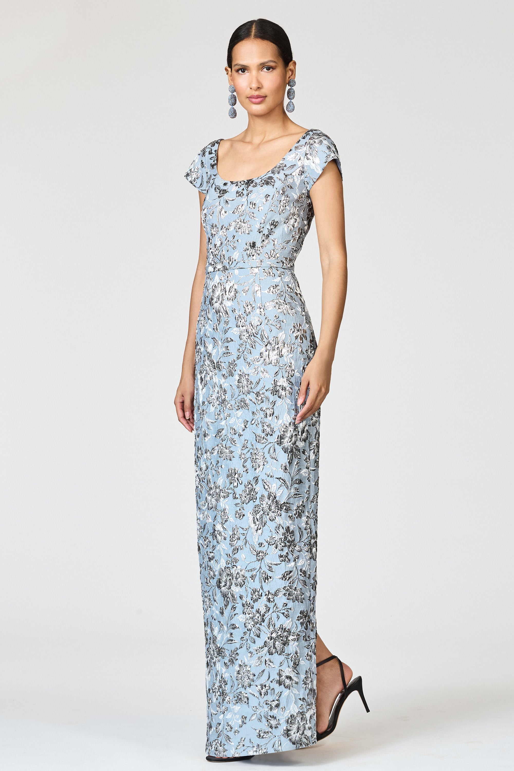 METALLIC CLOQUE GRACE GOWN - PEWTER GARDENS