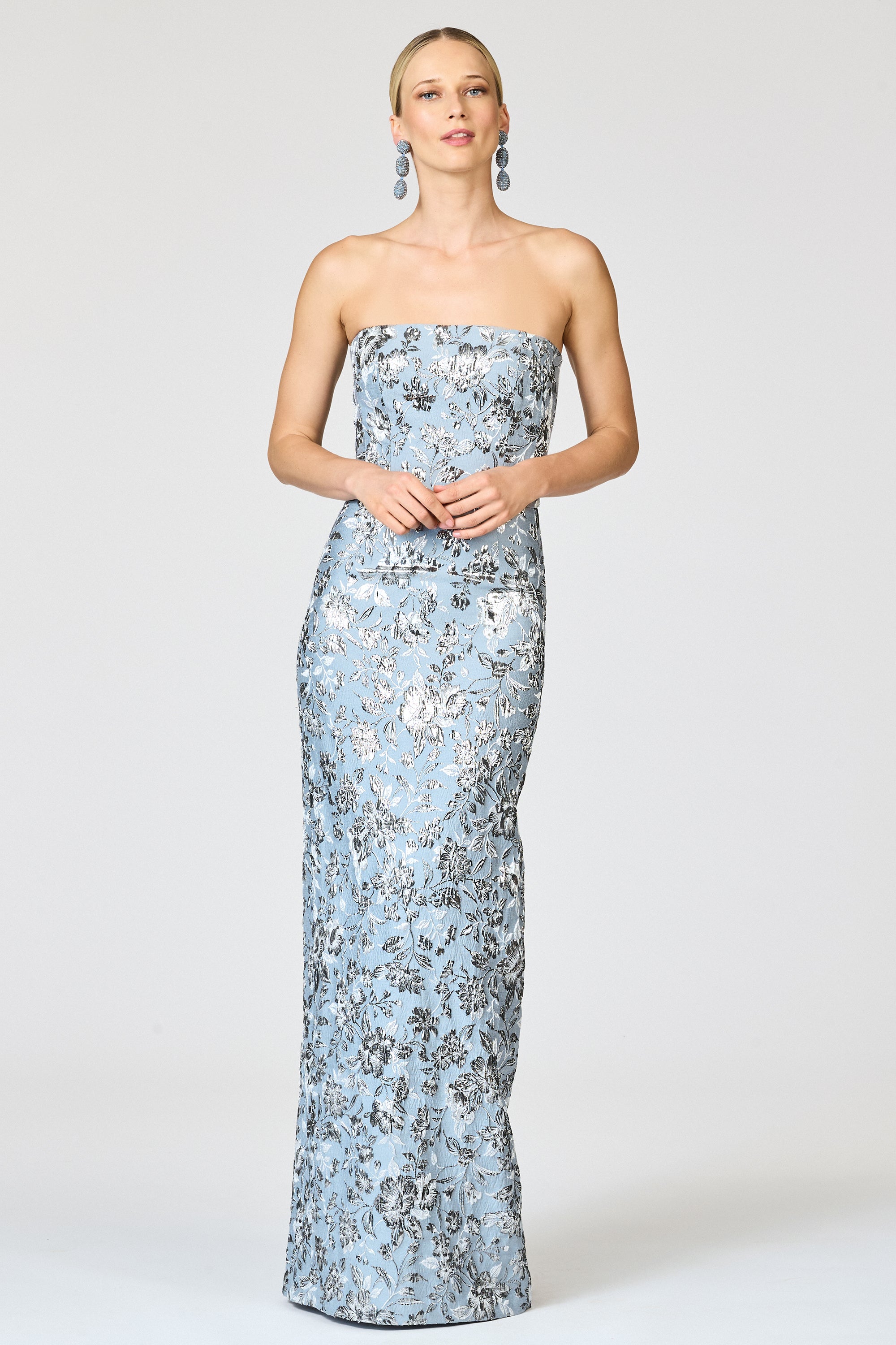 METALLIC CLOQUE SOPHIA GOWN - PEWTER GARDENS