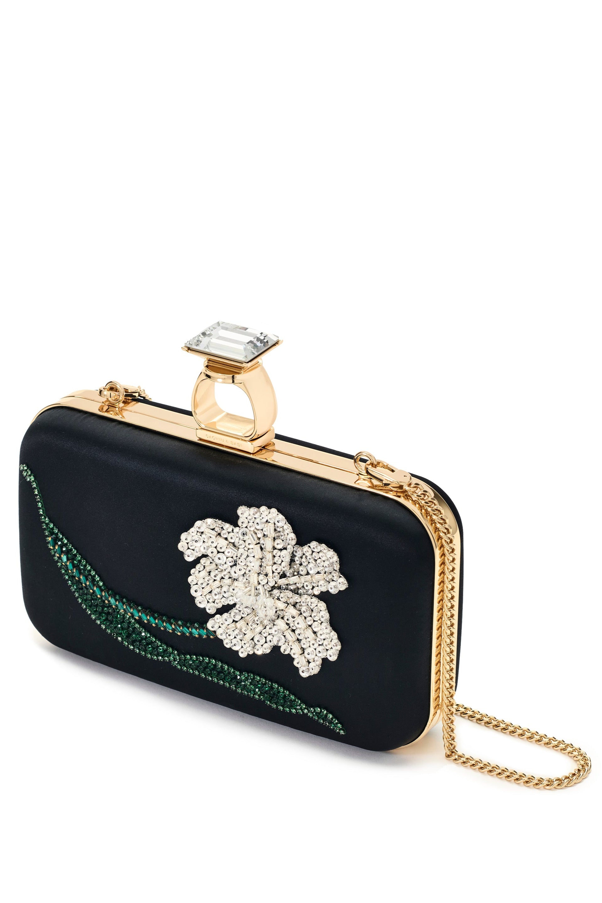 EMBROIDERED ON THE ROCKS CLUTCH - BLACK