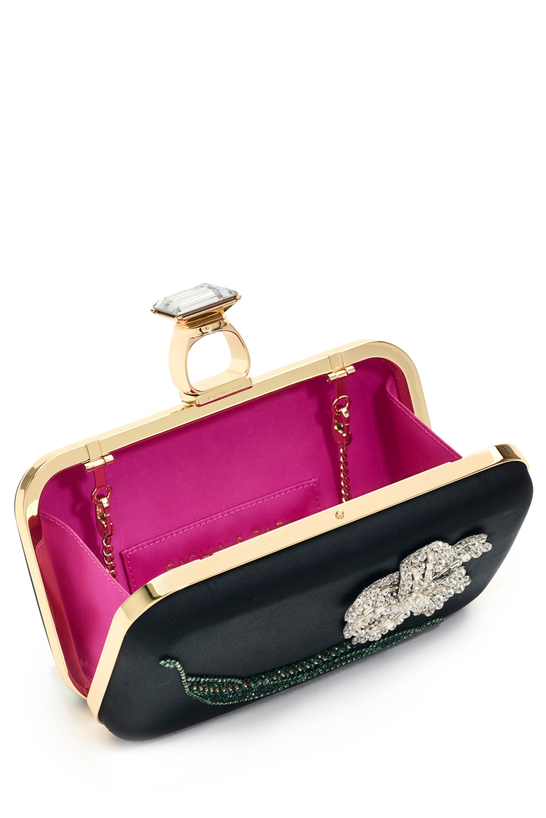 EMBROIDERED ON THE ROCKS CLUTCH - BLACK