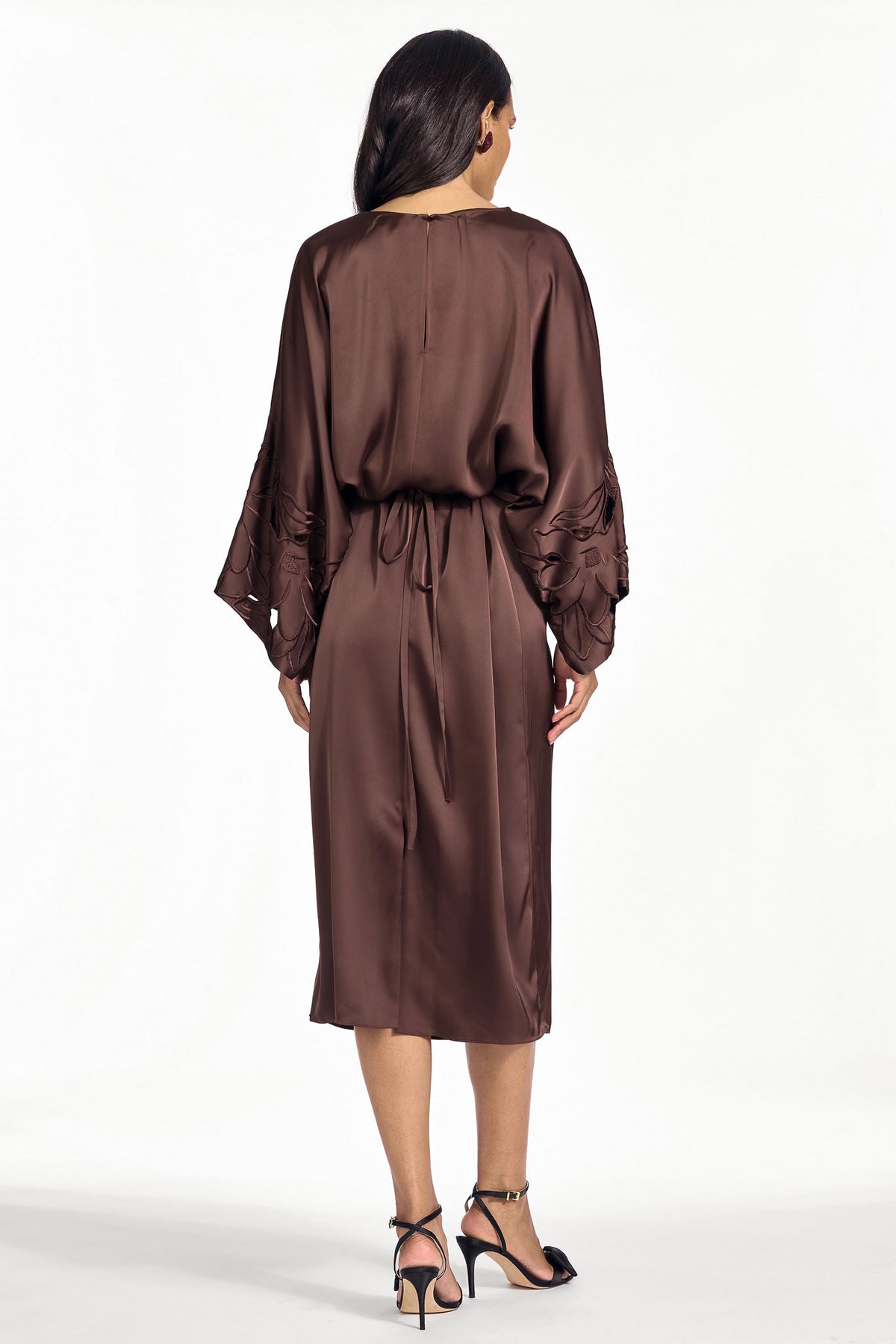 Kiera brown satin crepe midi column dress
