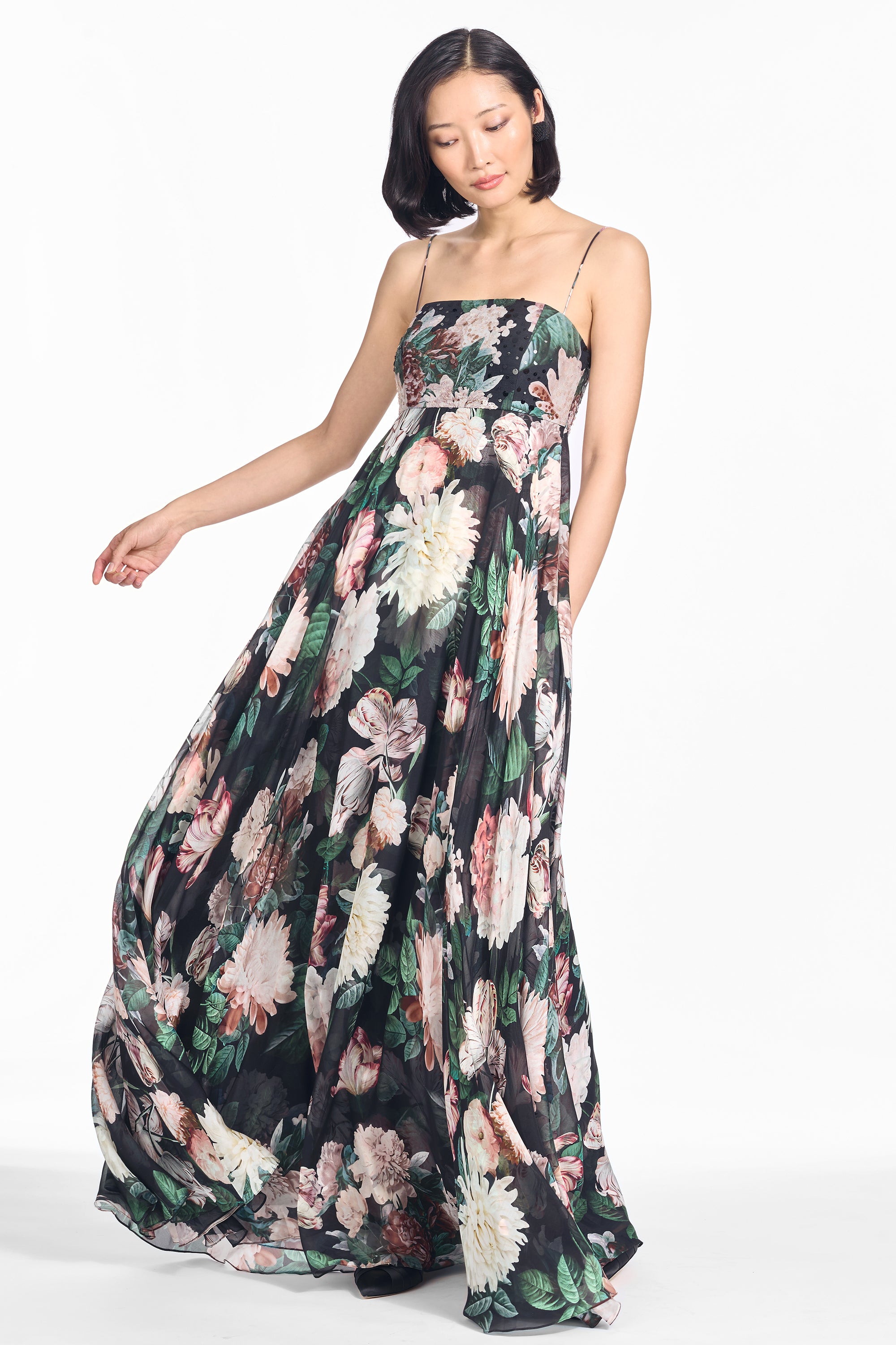EMBELLISHED AMES GOWN - ONYX & BLUSH BLOOMS
