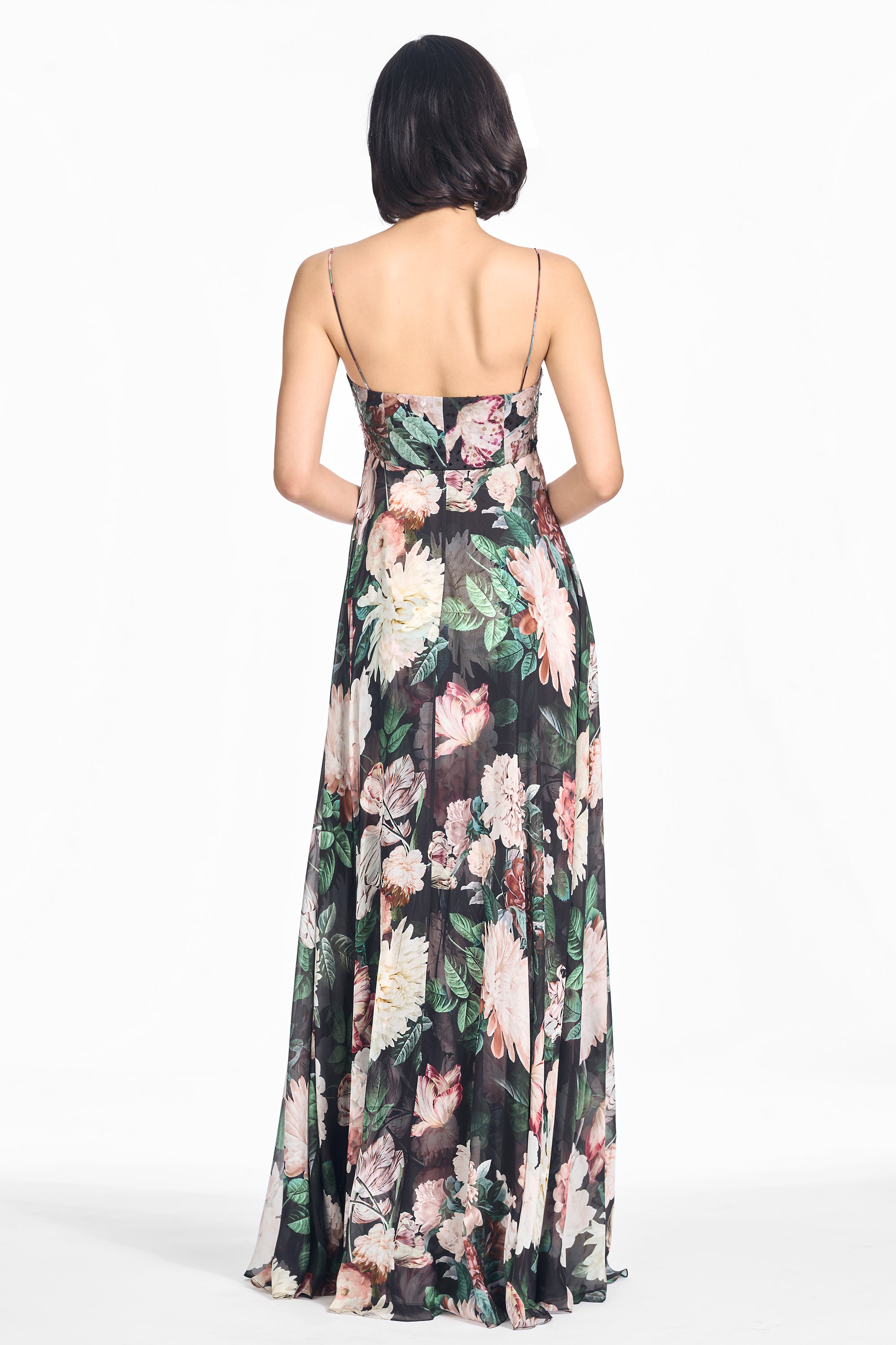 Embellished ames gown onyx & blush blooms