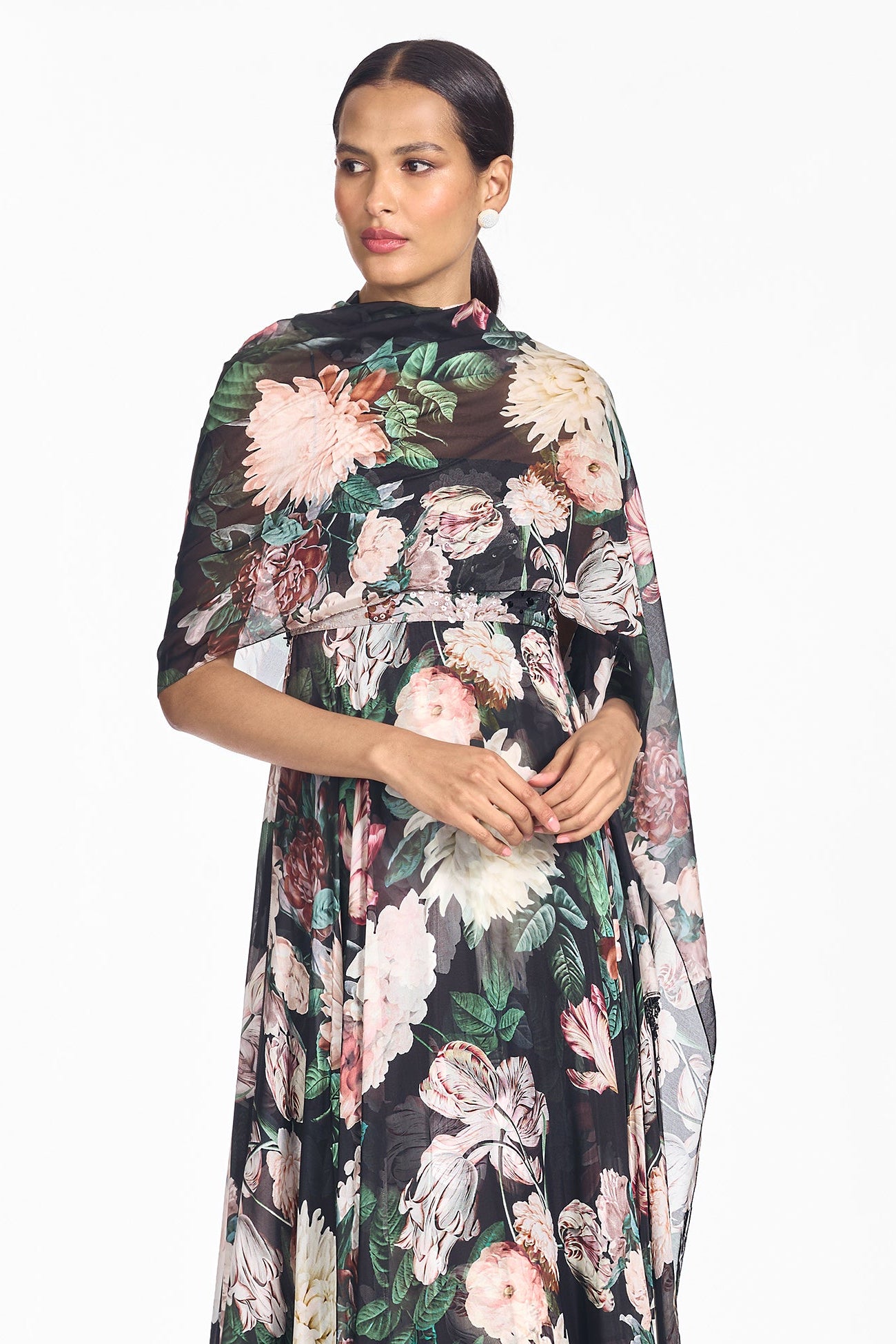 Embellished emmy scarf onyx & blush blooms