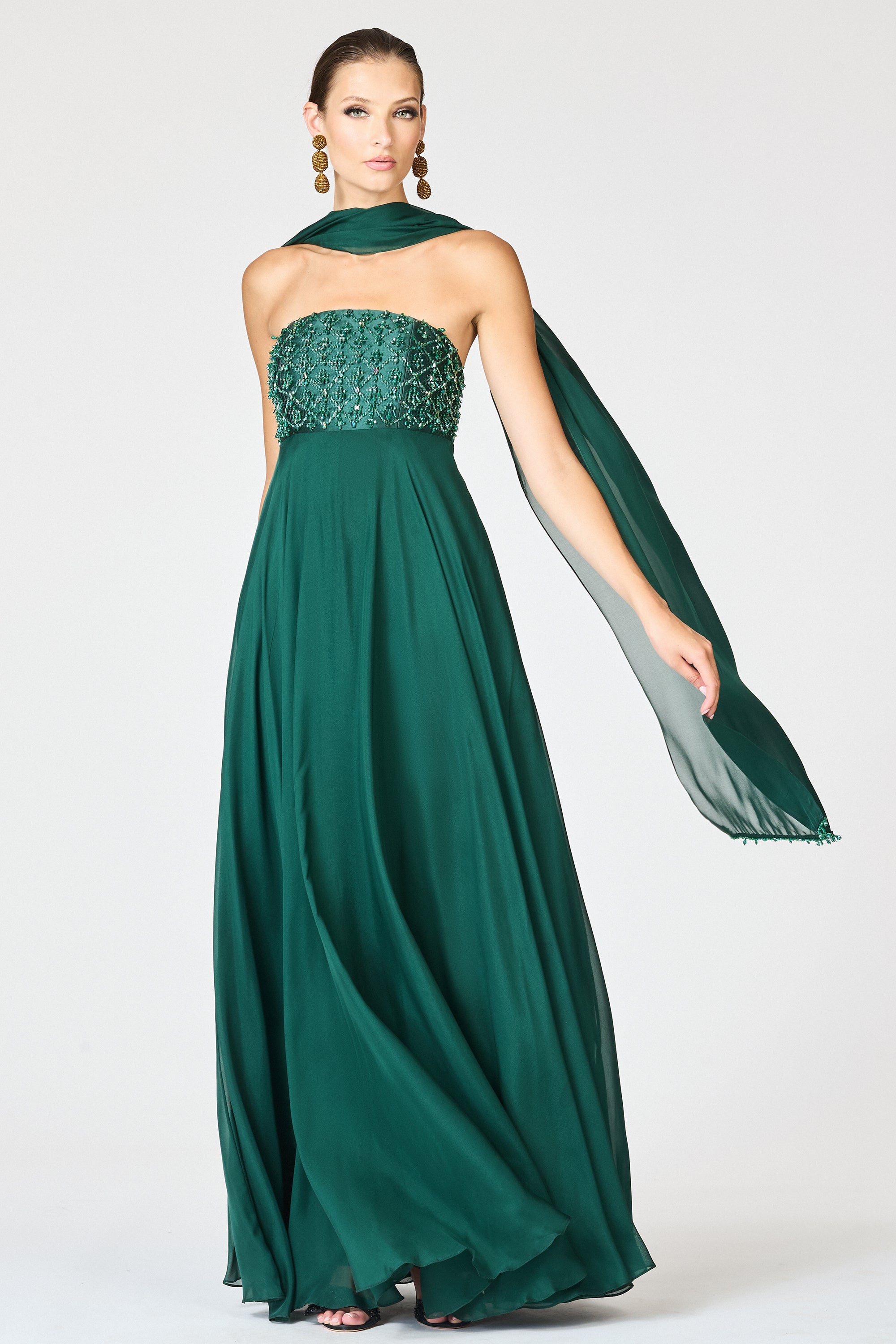 EMBELLISHED MONACO GOWN - FOREST GREEN