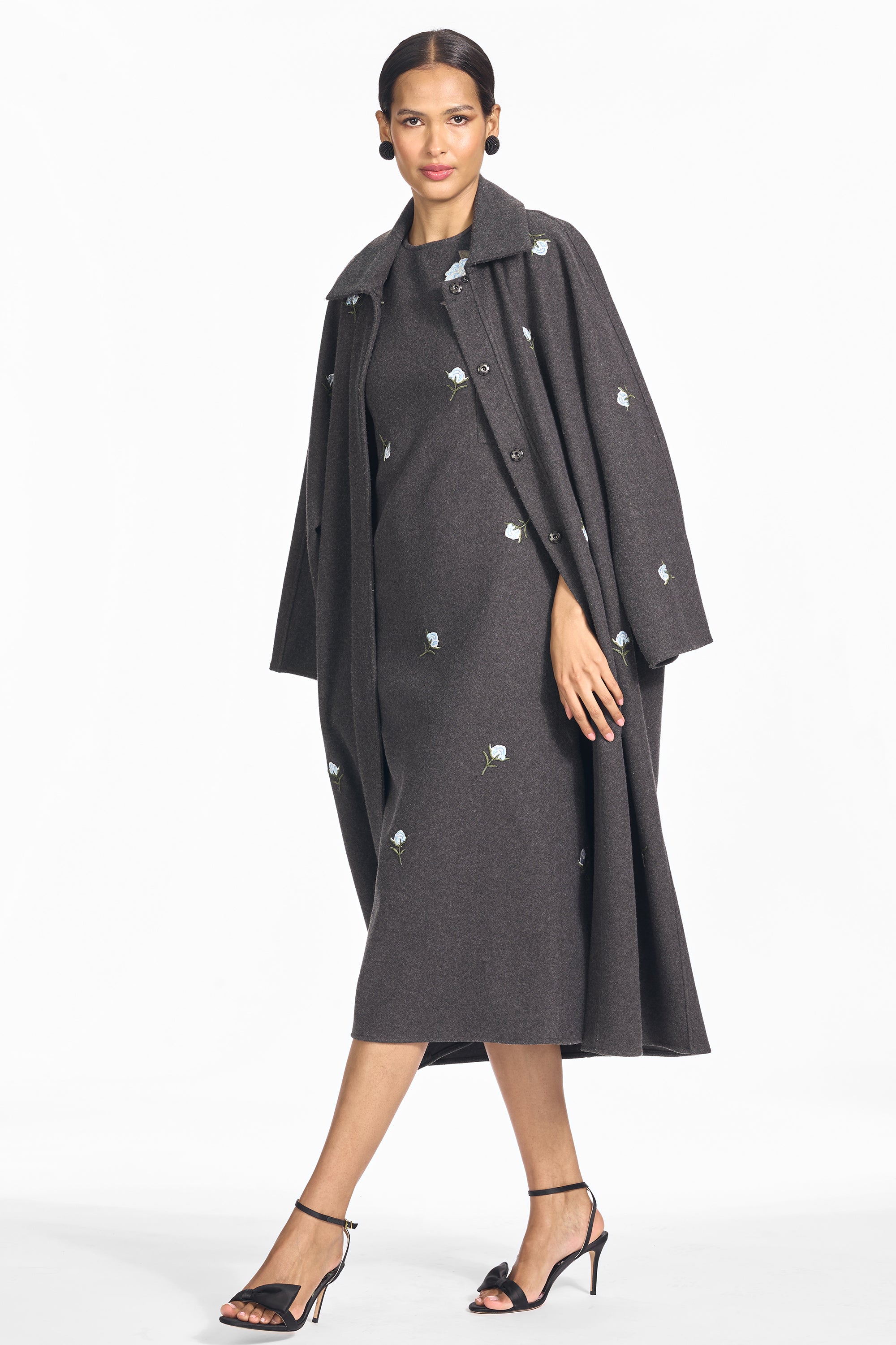 EMBROIDERED ALESSANDRA COAT - GRAPHITE