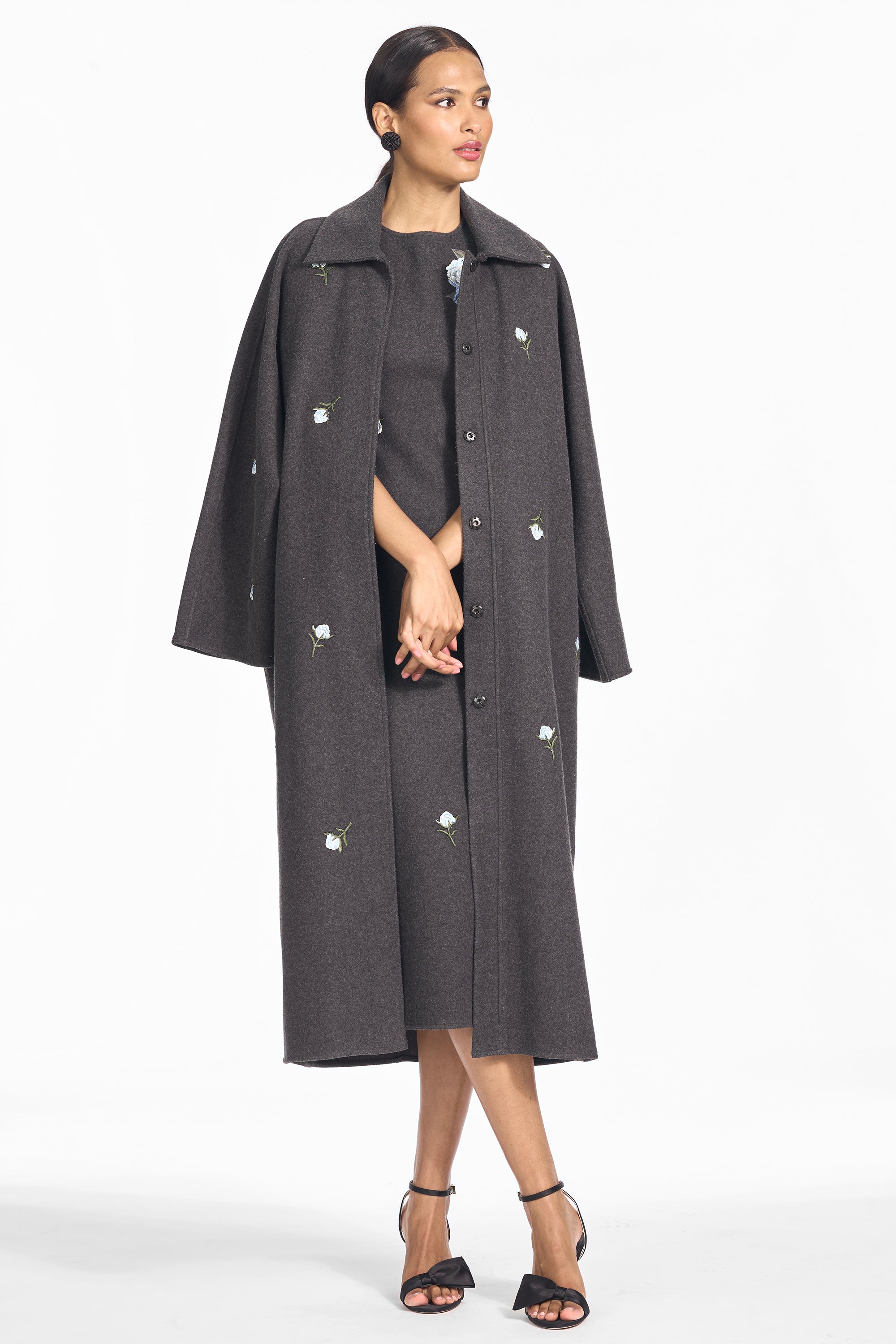 EMBROIDERED ALESSANDRA COAT - GRAPHITE