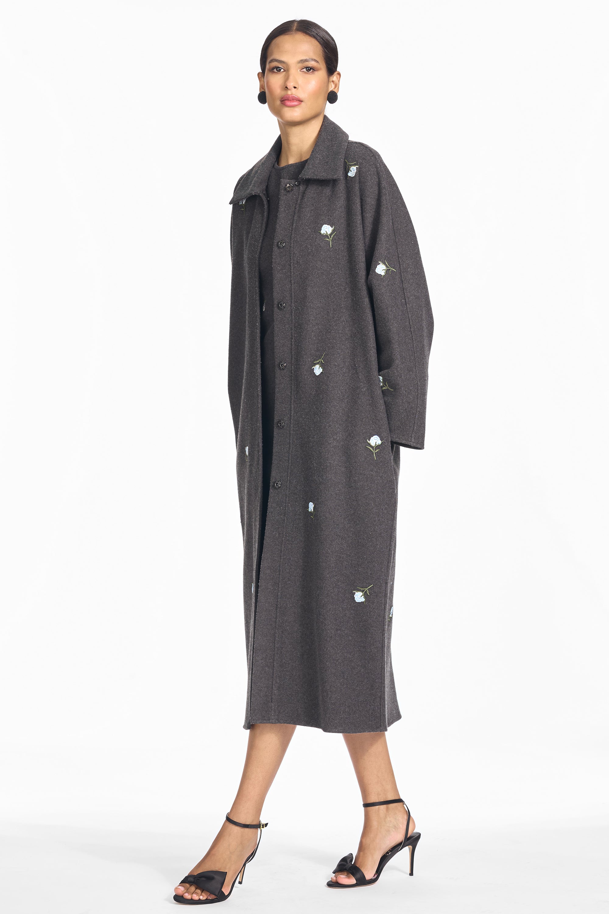 Embroidered alessandra coat graphite