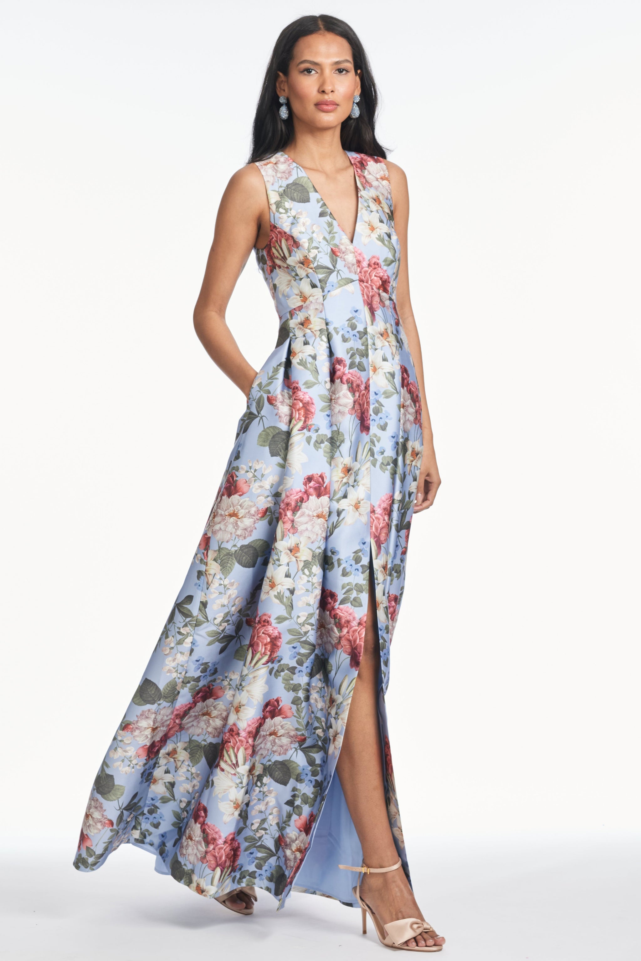 navy blue dress for baby girl Sachin & Babi Beau floral-print Gown | Blue main image 1