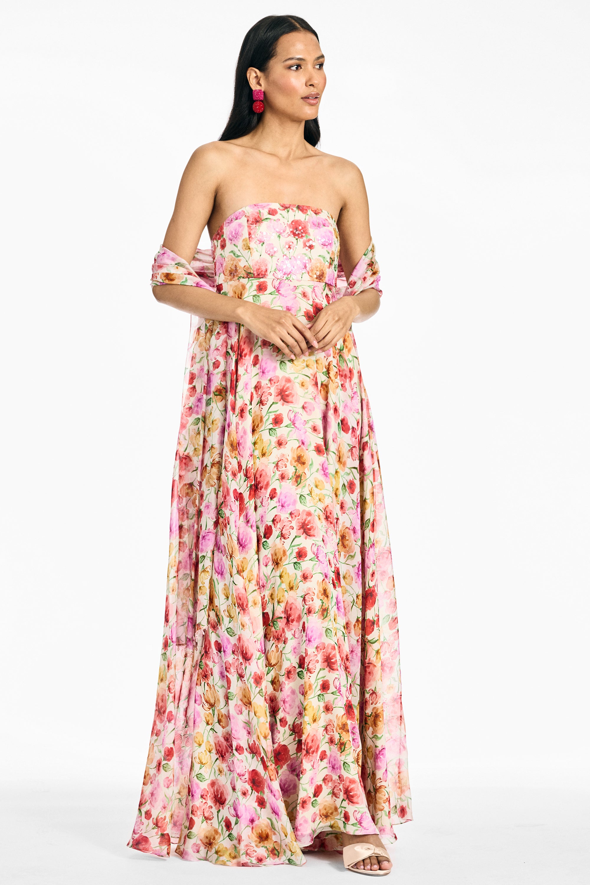 EMBELLISHED EMMY SCARF - SUNSET POPPIES