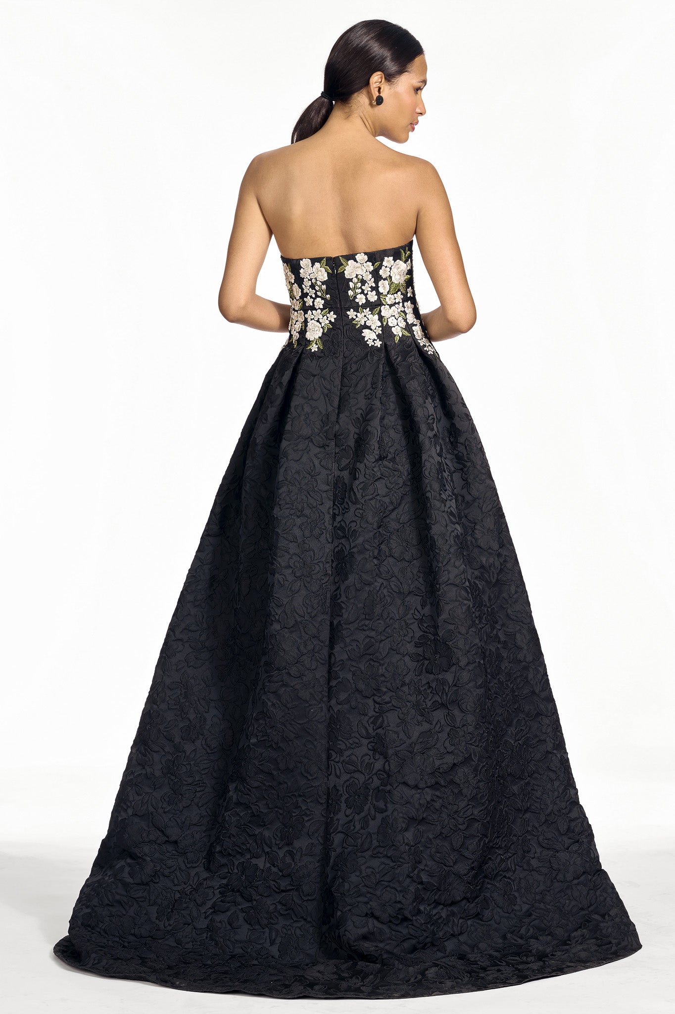 Astrid black embroidered a line gown