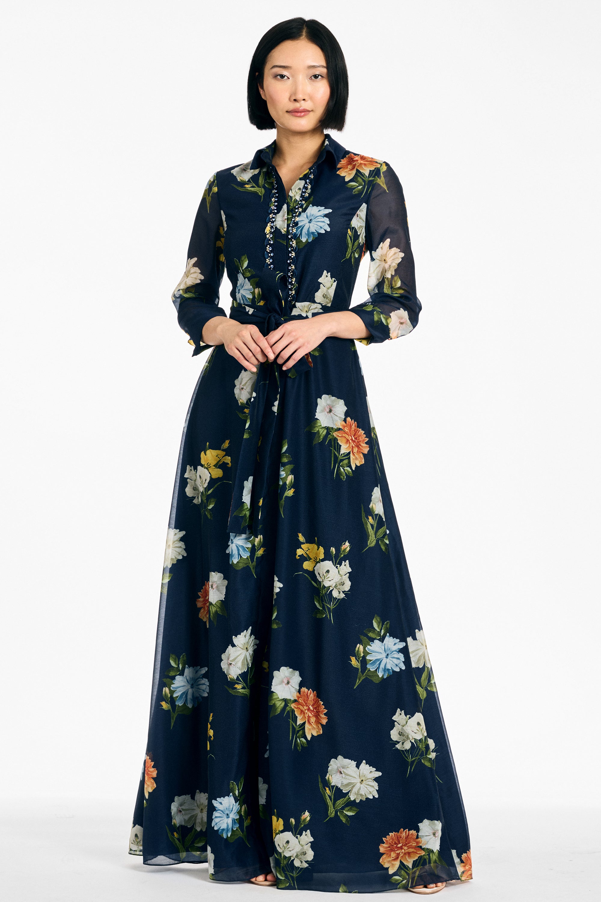 EMBELLISHED ADDISON GOWN - NAVY WILDLFOWERS