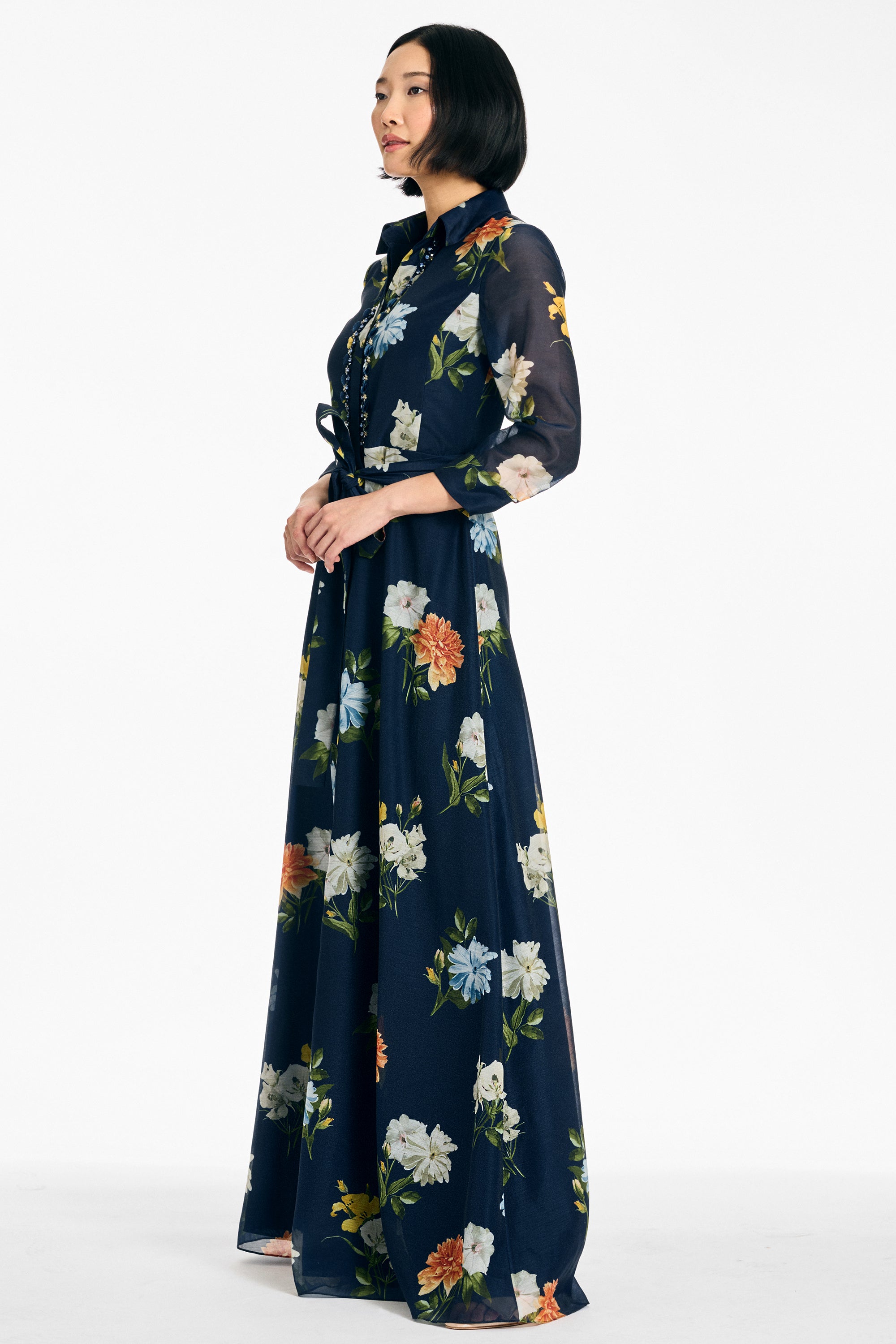EMBELLISHED ADDISON GOWN - NAVY WILDLFOWERS