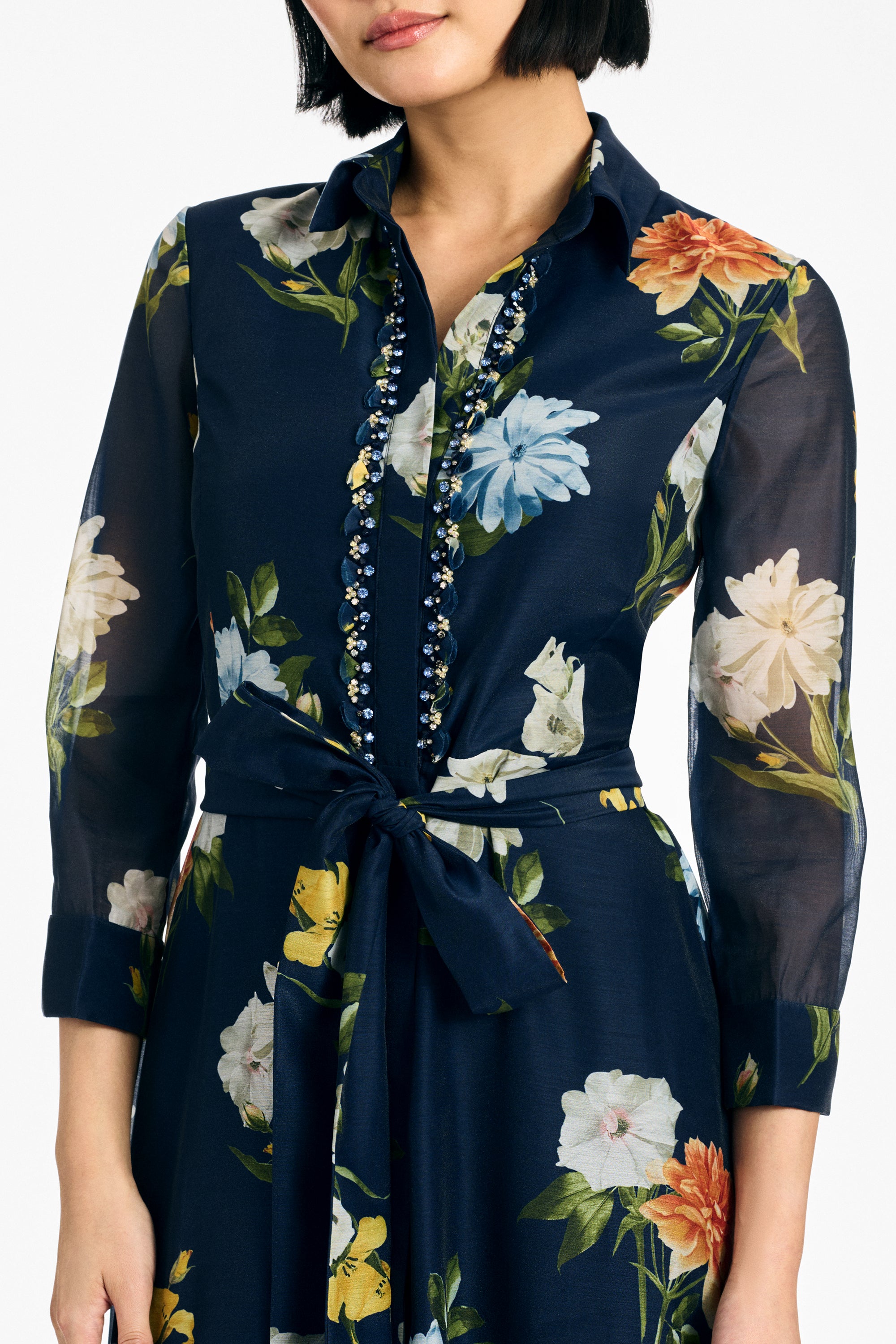 EMBELLISHED ADDISON GOWN - NAVY WILDLFOWERS