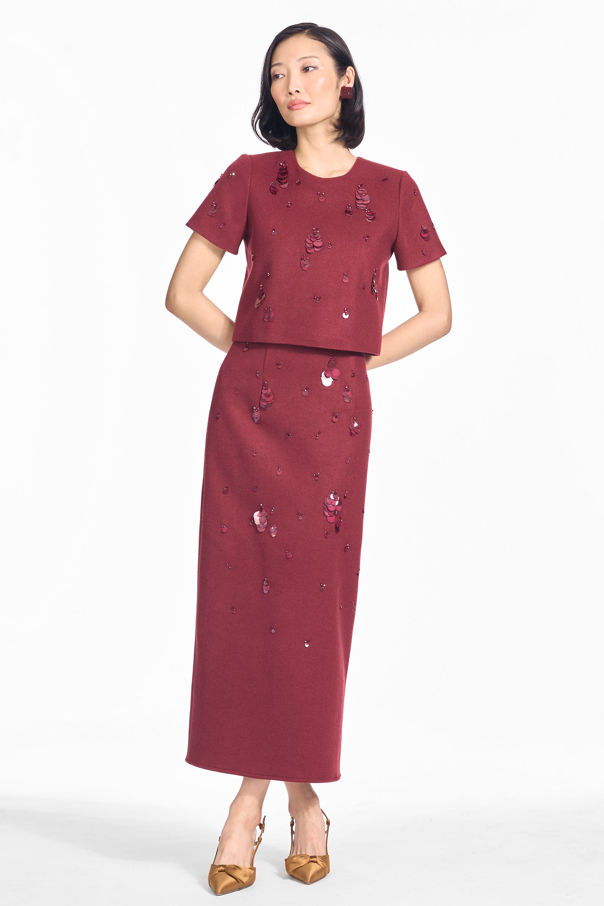 EMBELLISHED NADINE TOP - MALBEC