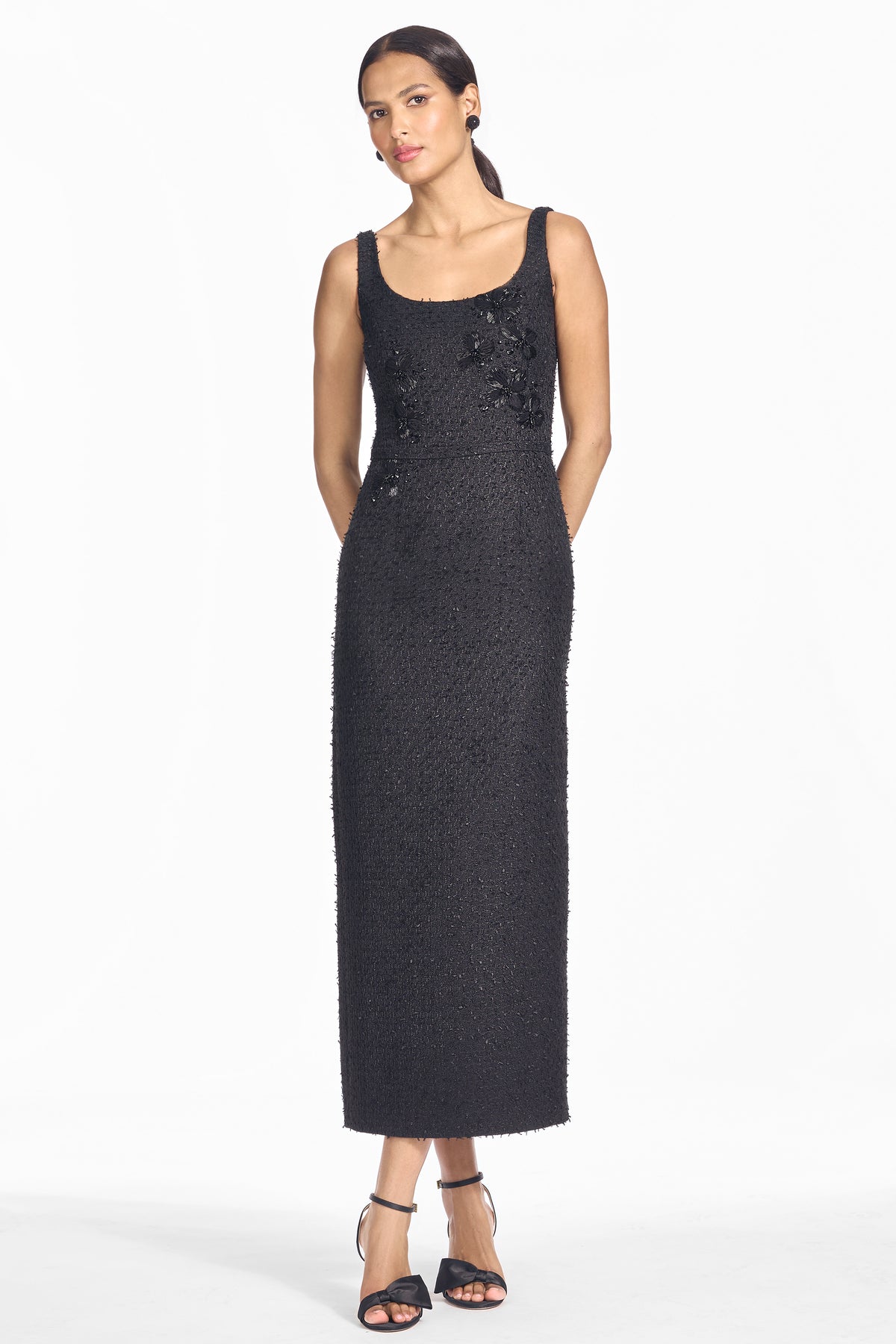 Leta black tweed midi column dress