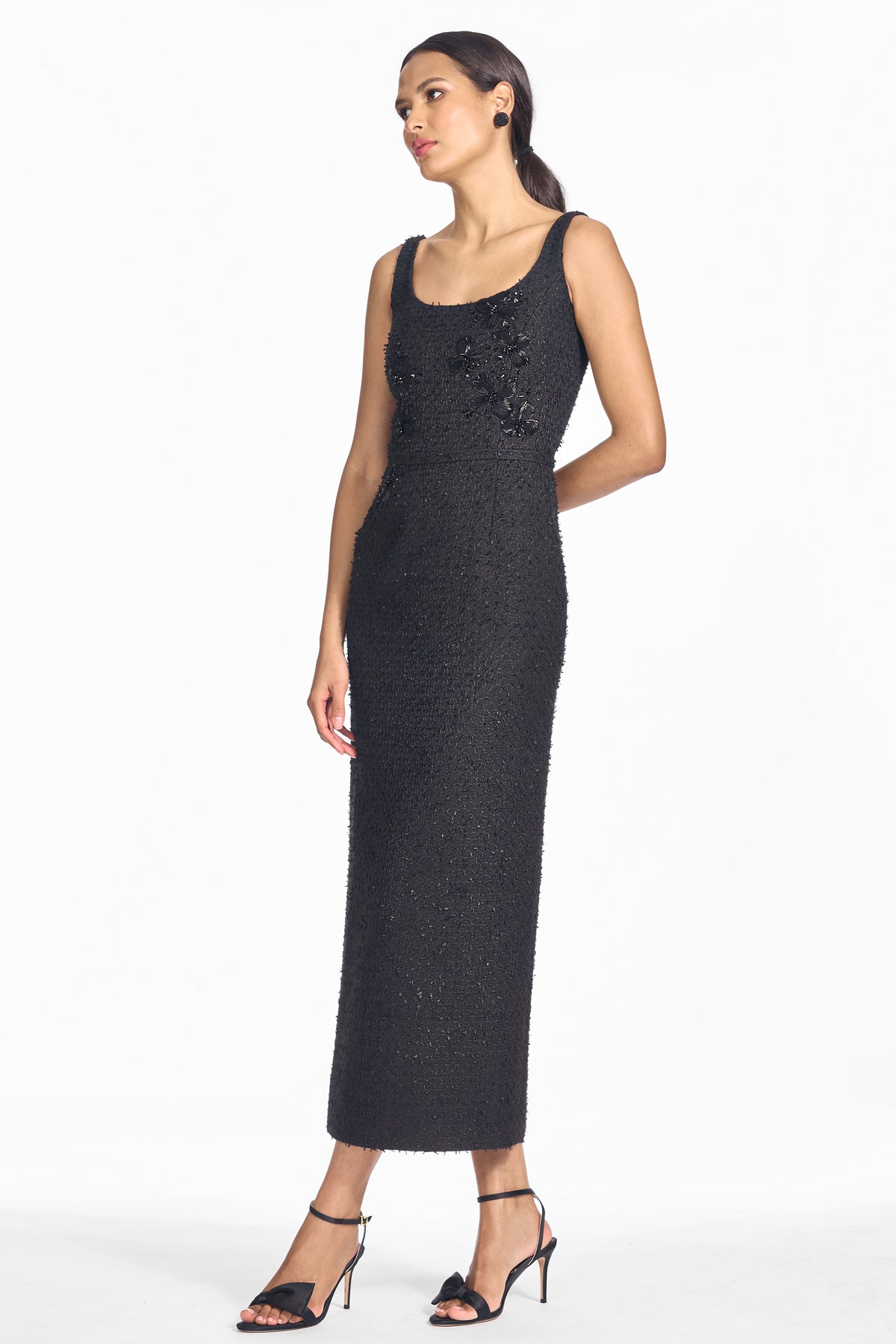 Leta black tweed midi column dress
