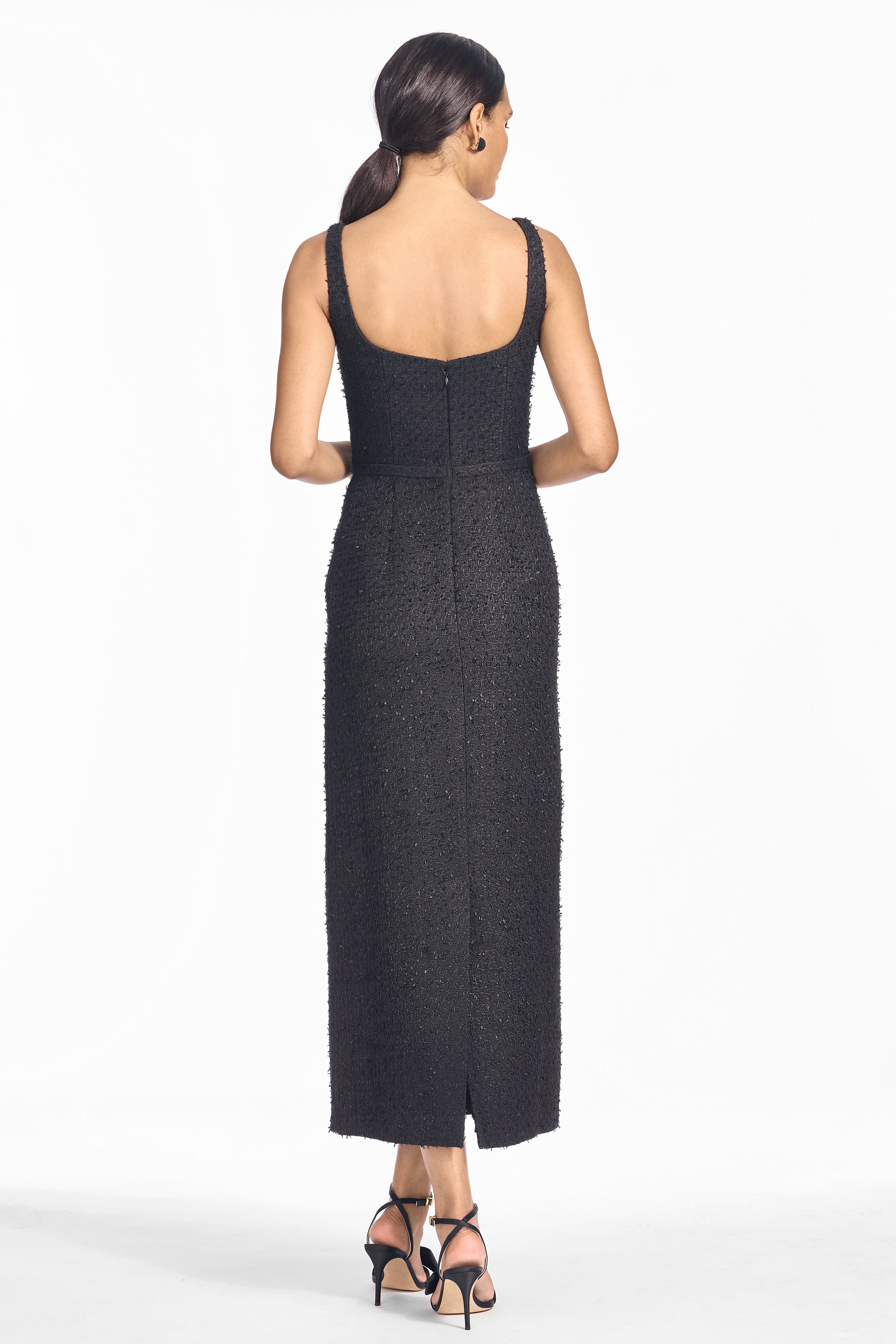 Leta black tweed midi column dress