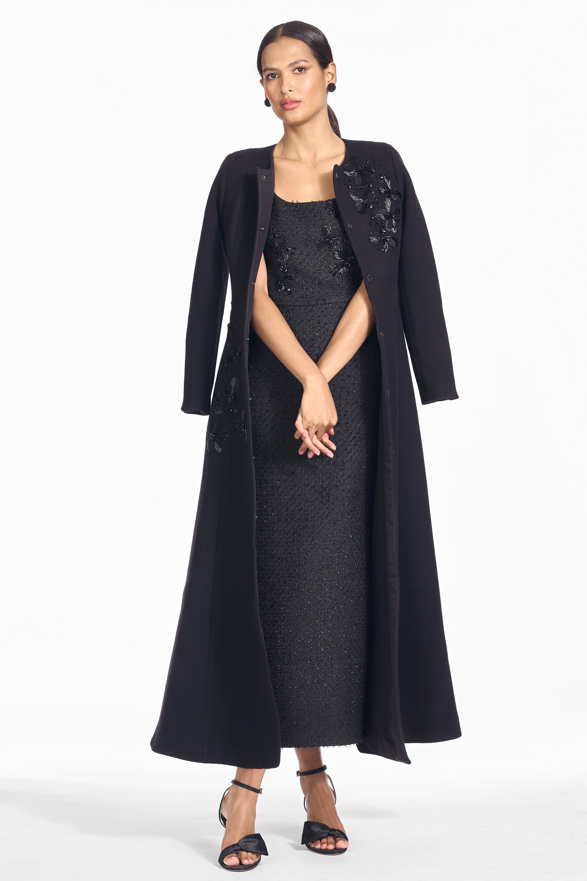 Leta black tweed midi column dress