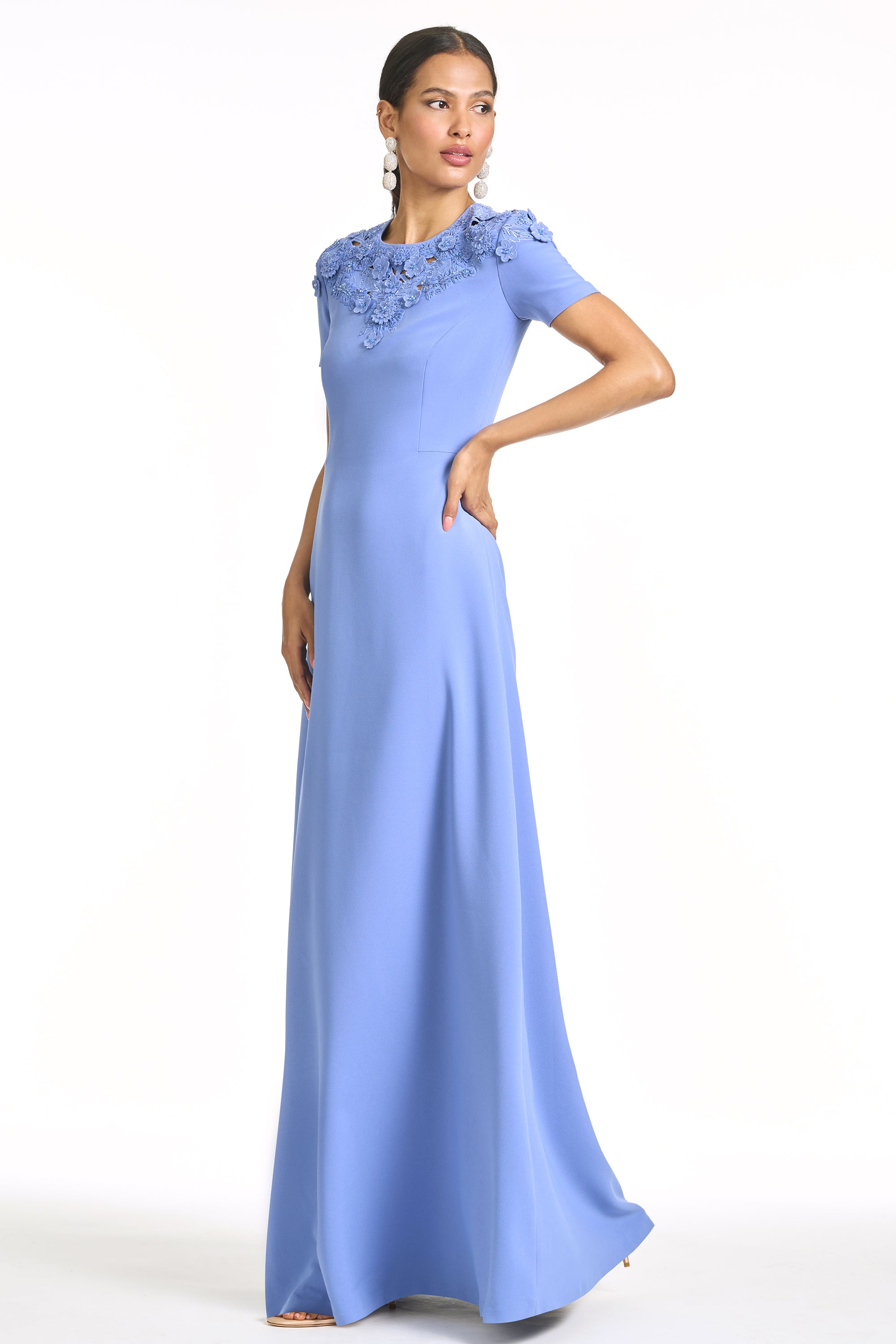 EMBROIDERED ARUNA GOWN - DEEP PERIWINKLE