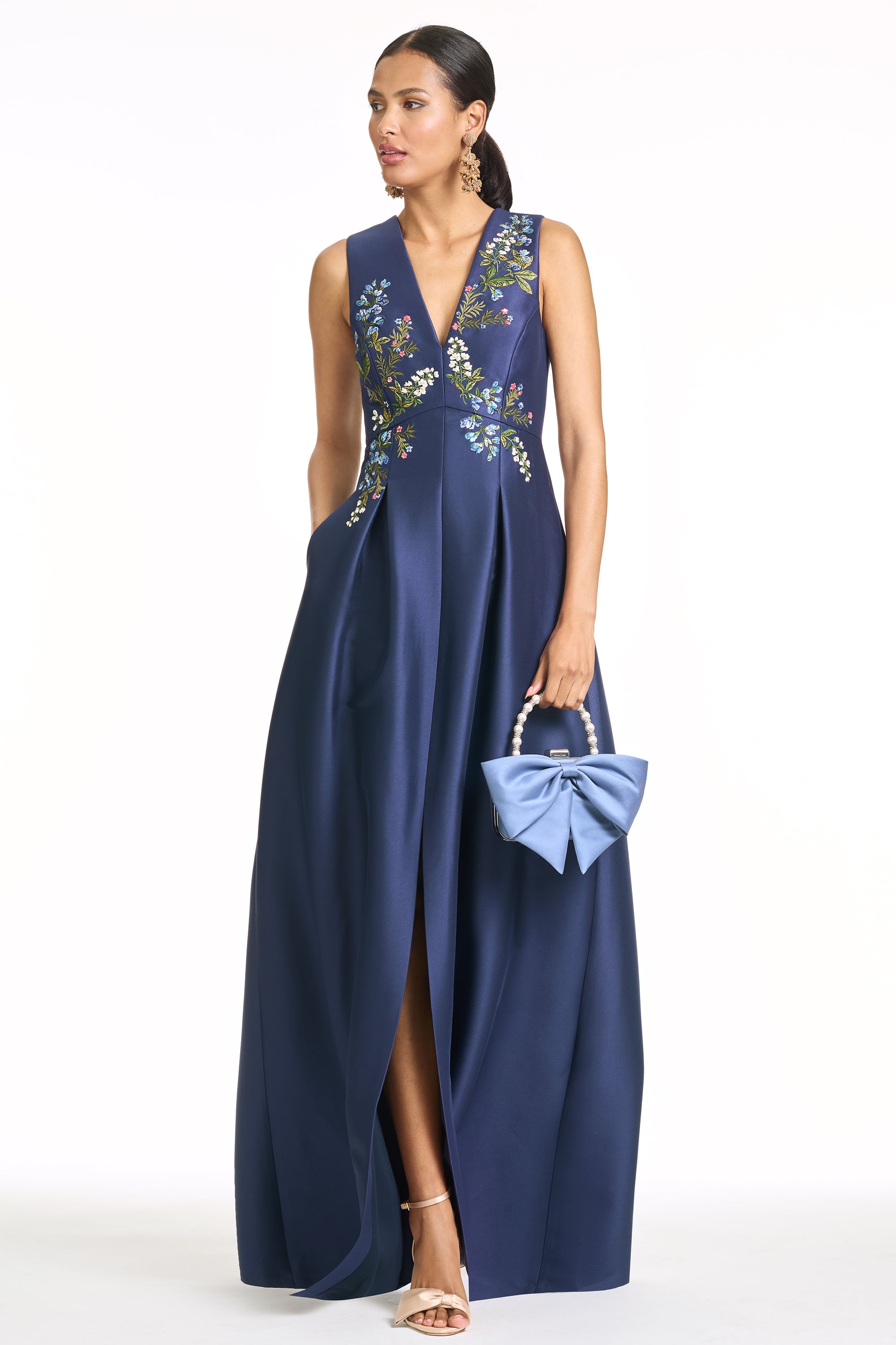EMBROIDERED BROOKLYNNE GOWN - WASHED INDIGO