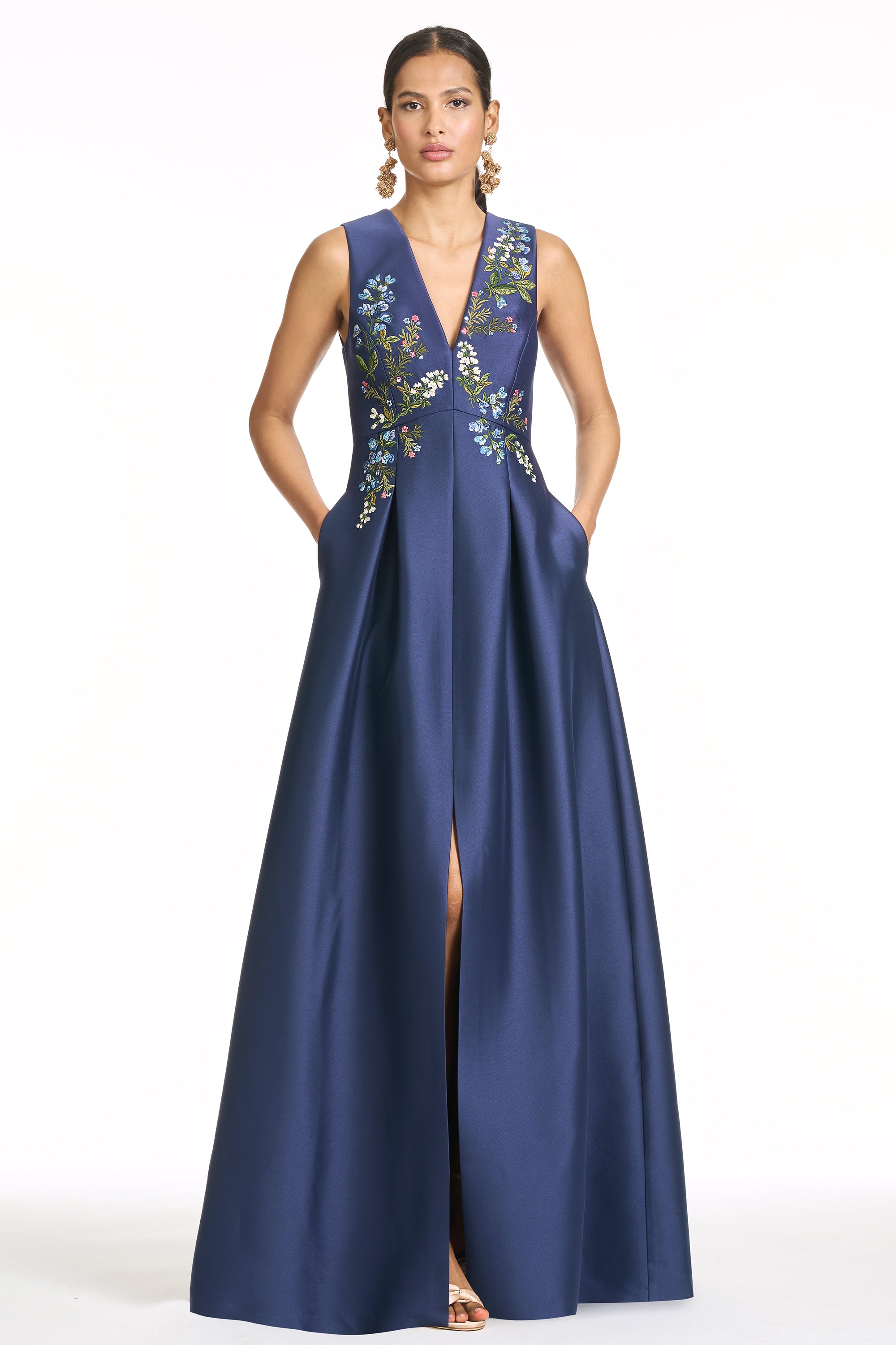 EMBROIDERED BROOKLYNNE GOWN - WASHED INDIGO