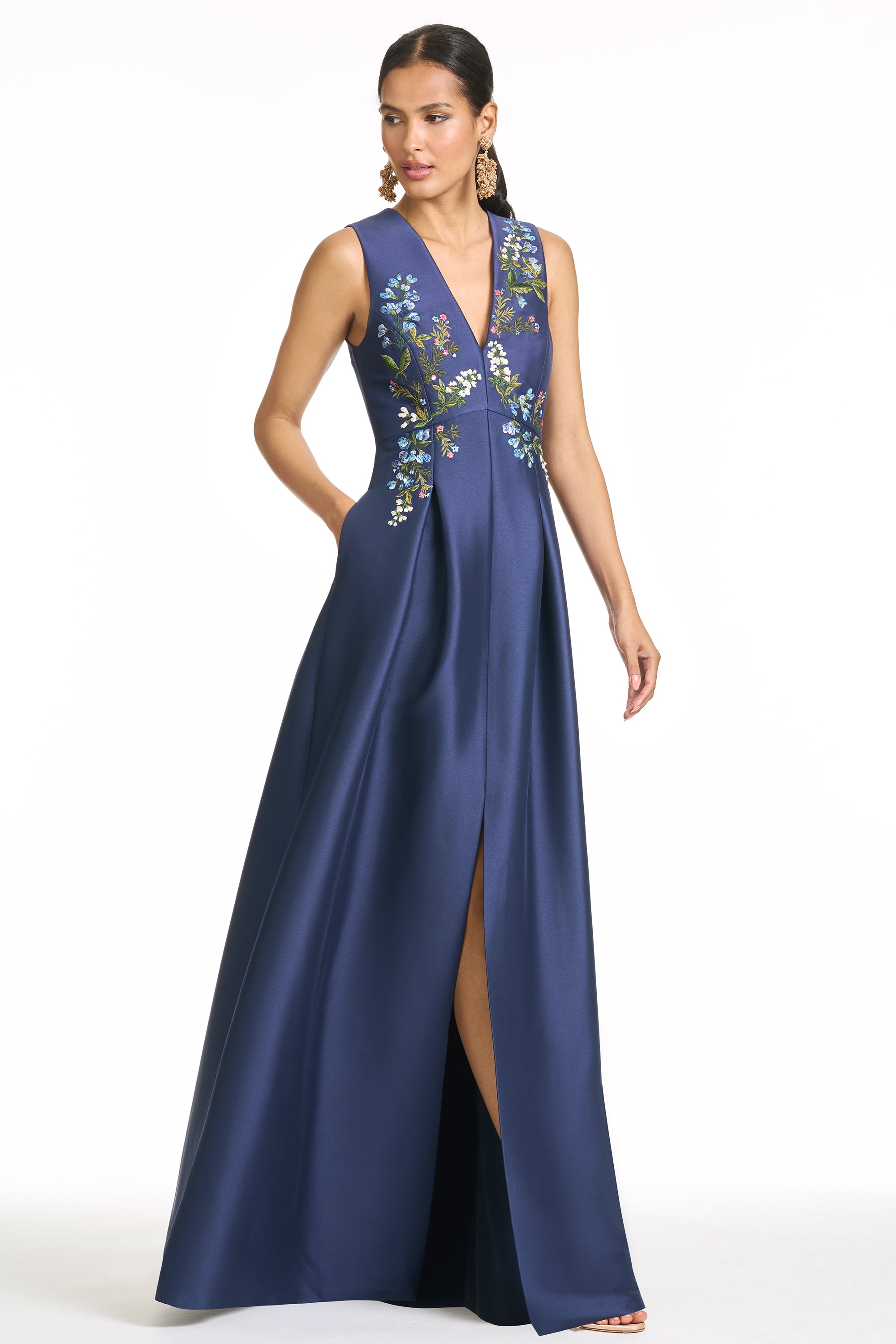 EMBROIDERED BROOKLYNNE GOWN - WASHED INDIGO