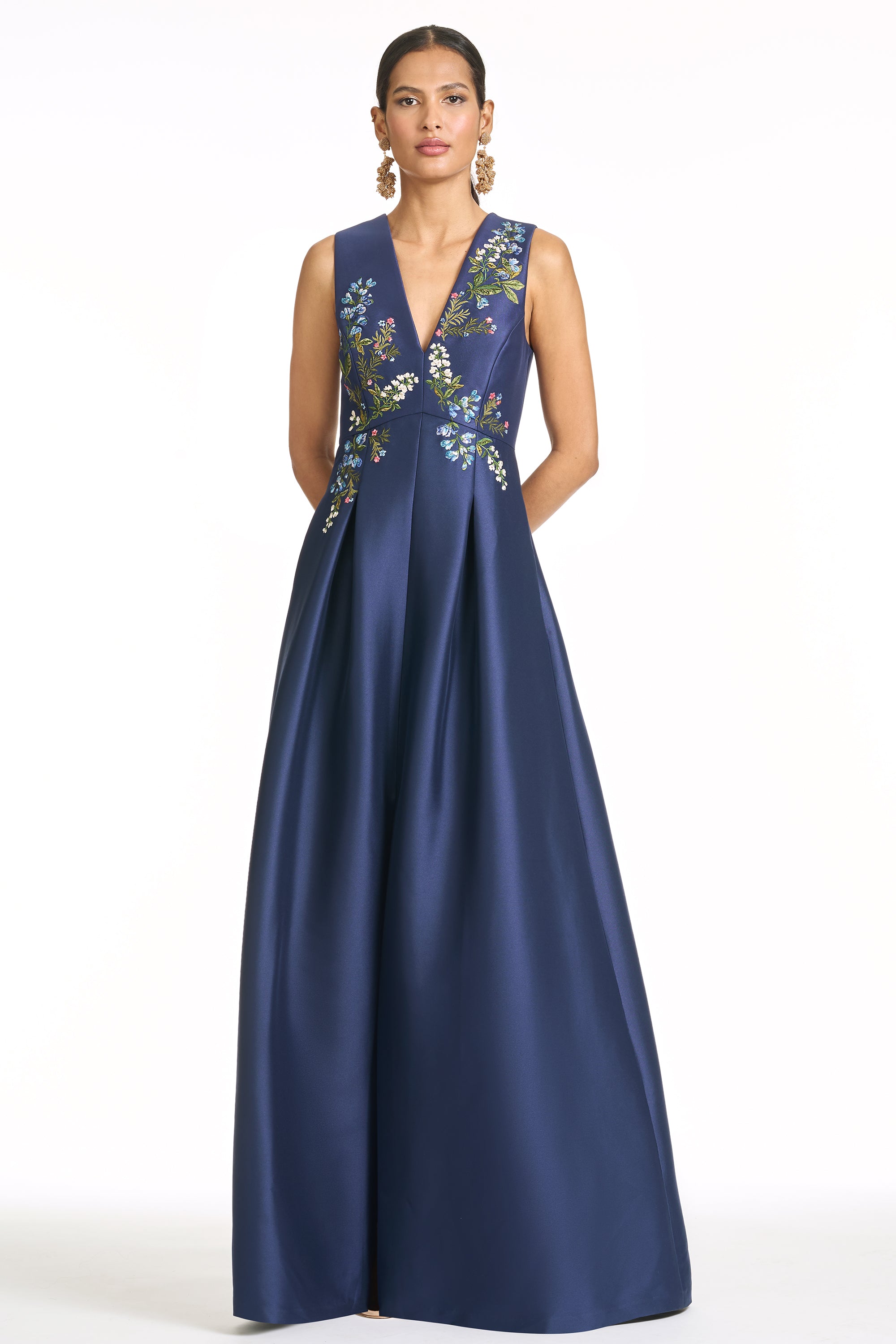 EMBROIDERED BROOKLYNNE GOWN - WASHED INDIGO